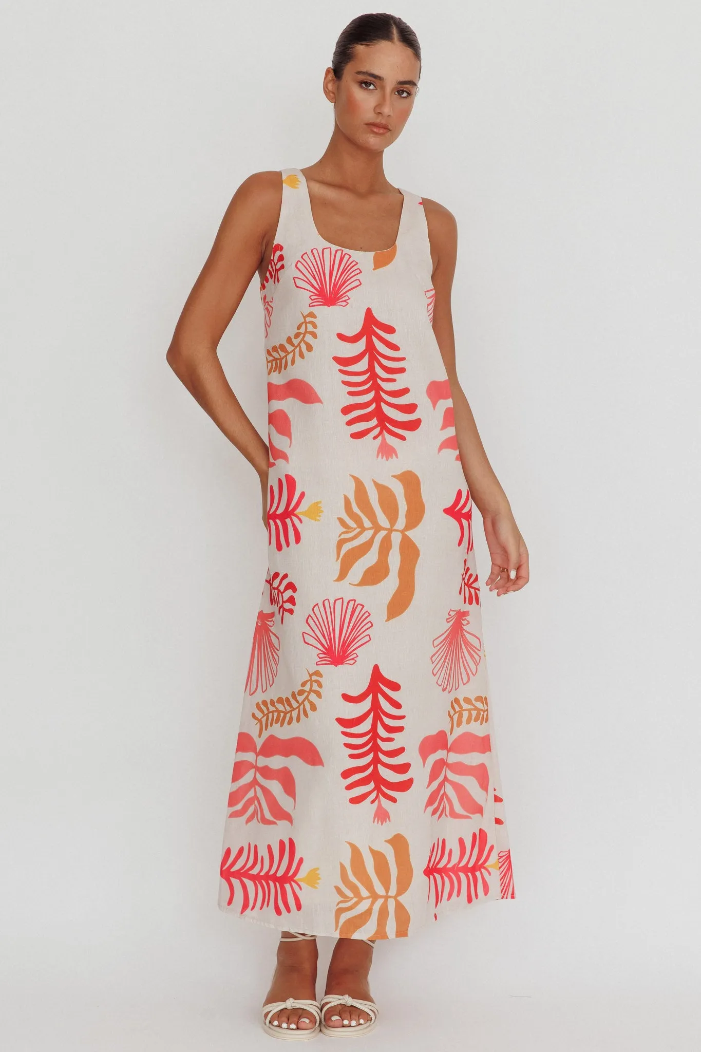 Thetis Leaf And Shell Maxi Slip Dress Pink