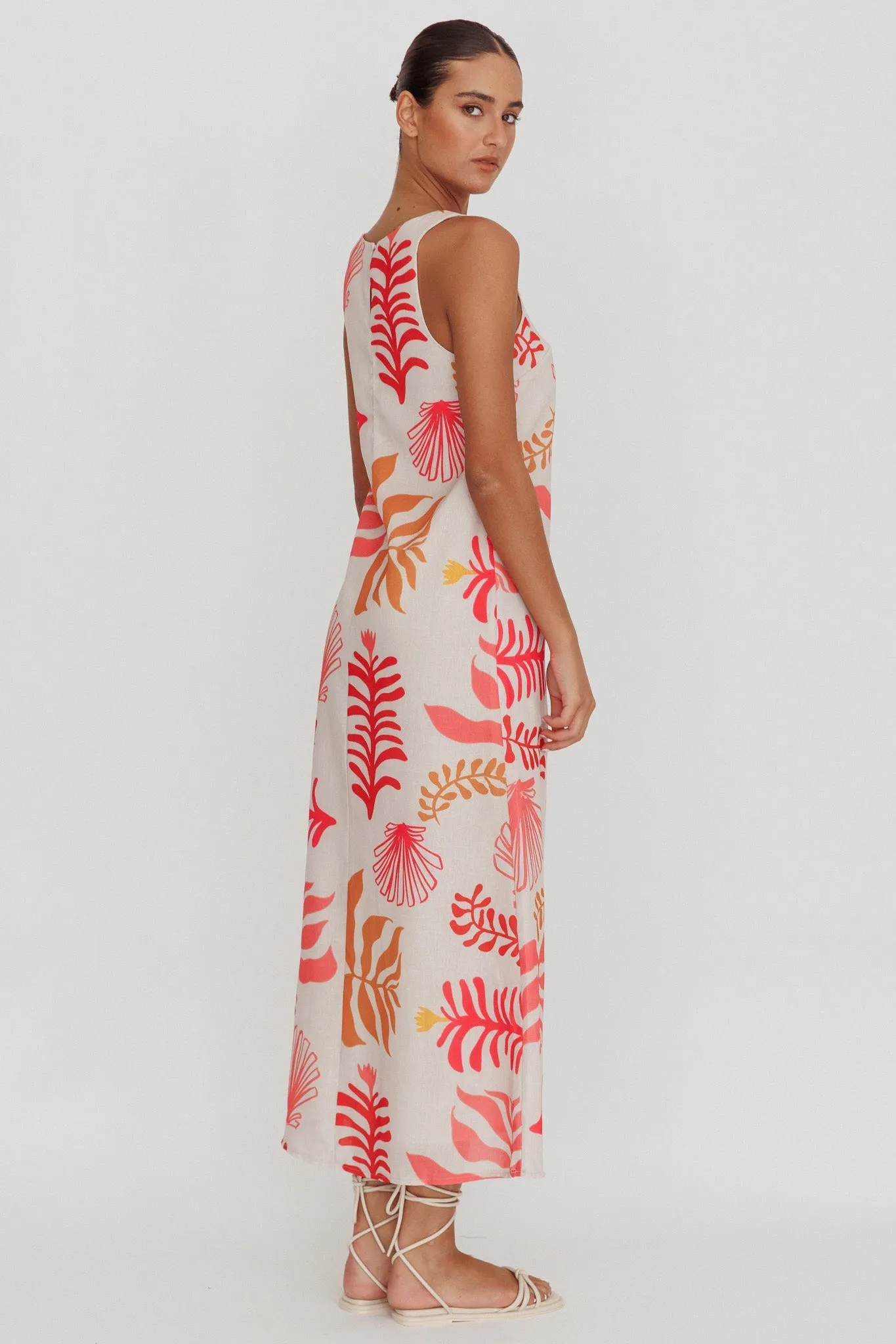 Thetis Leaf And Shell Maxi Slip Dress Pink