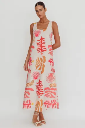 Thetis Leaf And Shell Maxi Slip Dress Pink