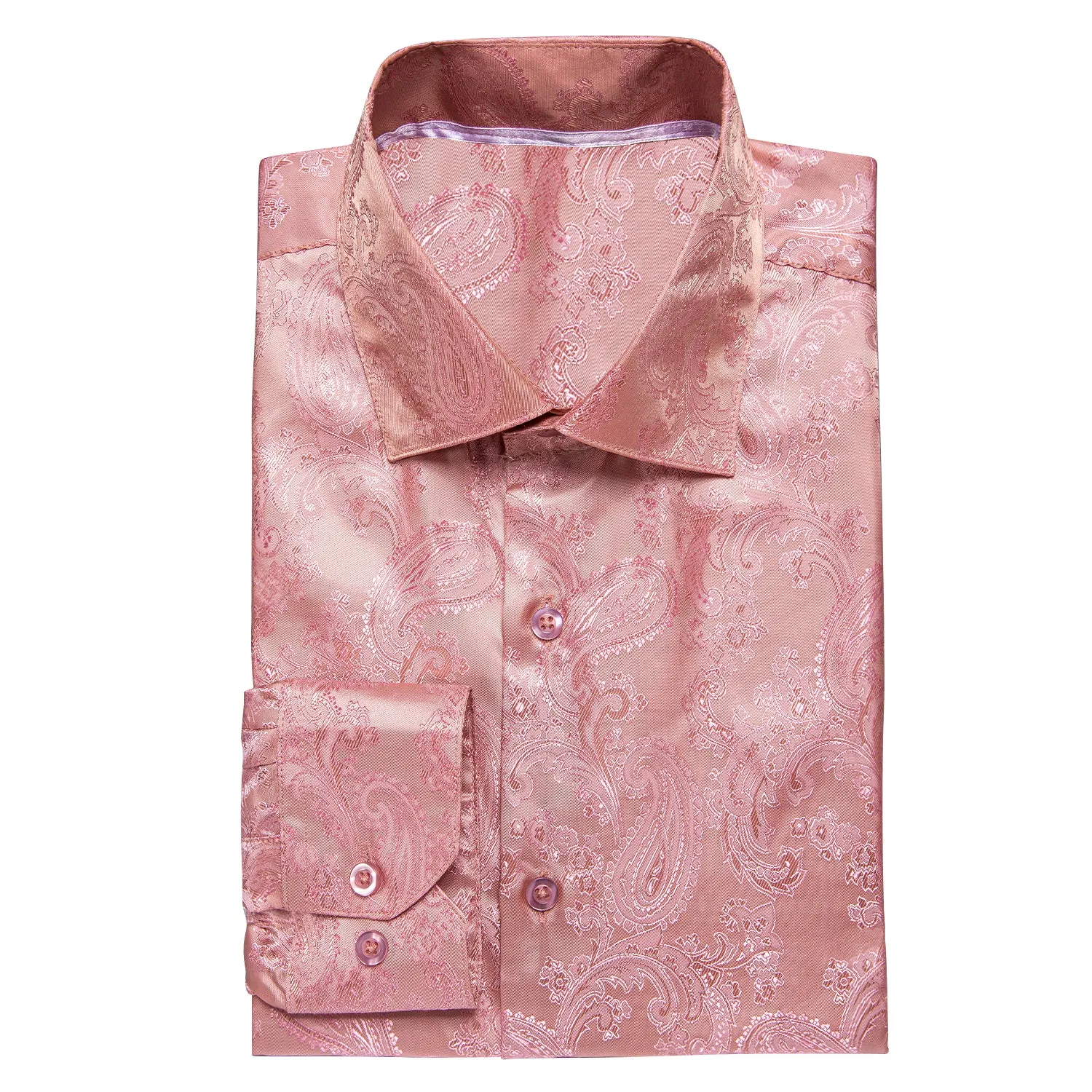 Ties2you Button Down Shirt Baby Pink Paisley Silk Men's Long Sleeve Shirt for Mens