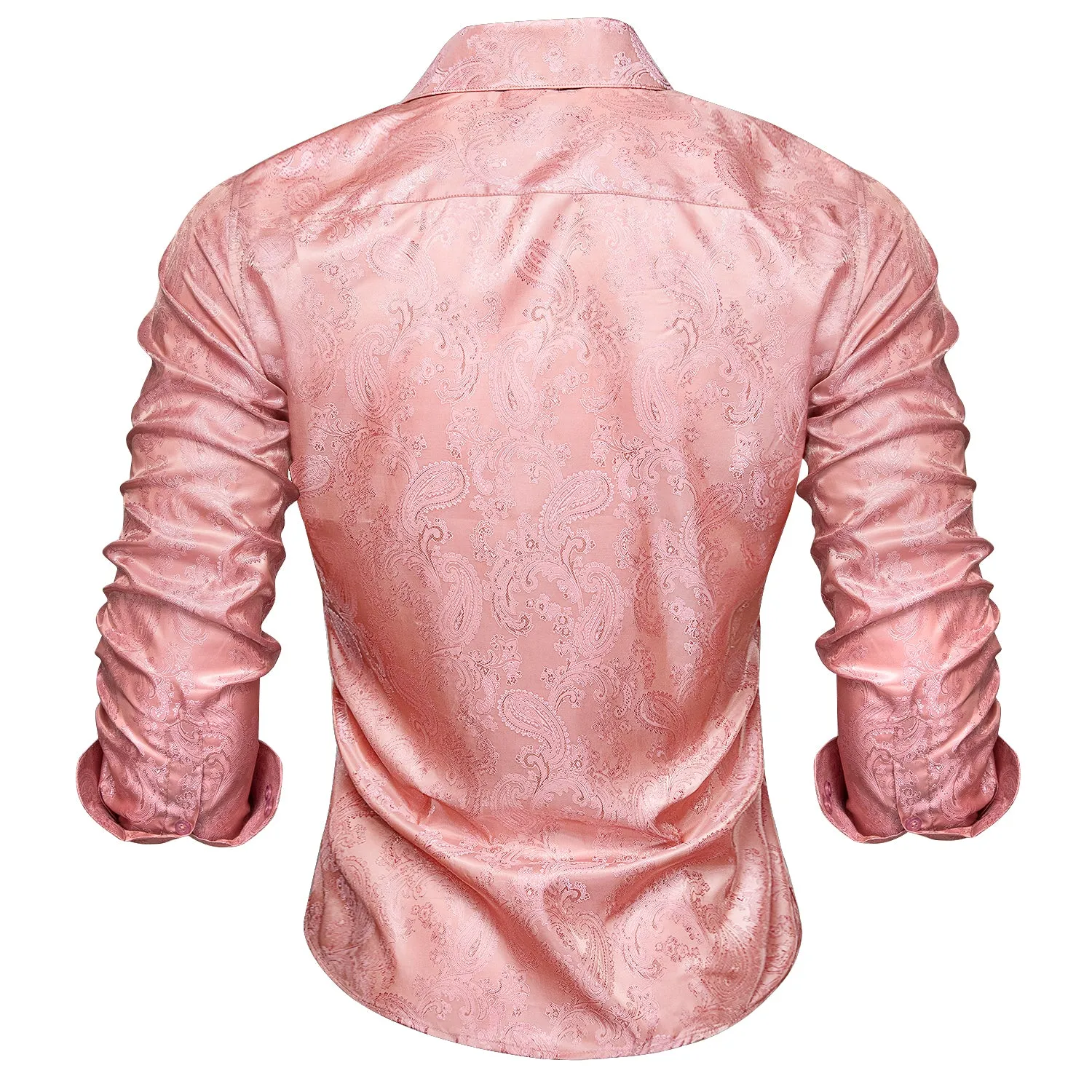 Ties2you Button Down Shirt Baby Pink Paisley Silk Men's Long Sleeve Shirt for Mens