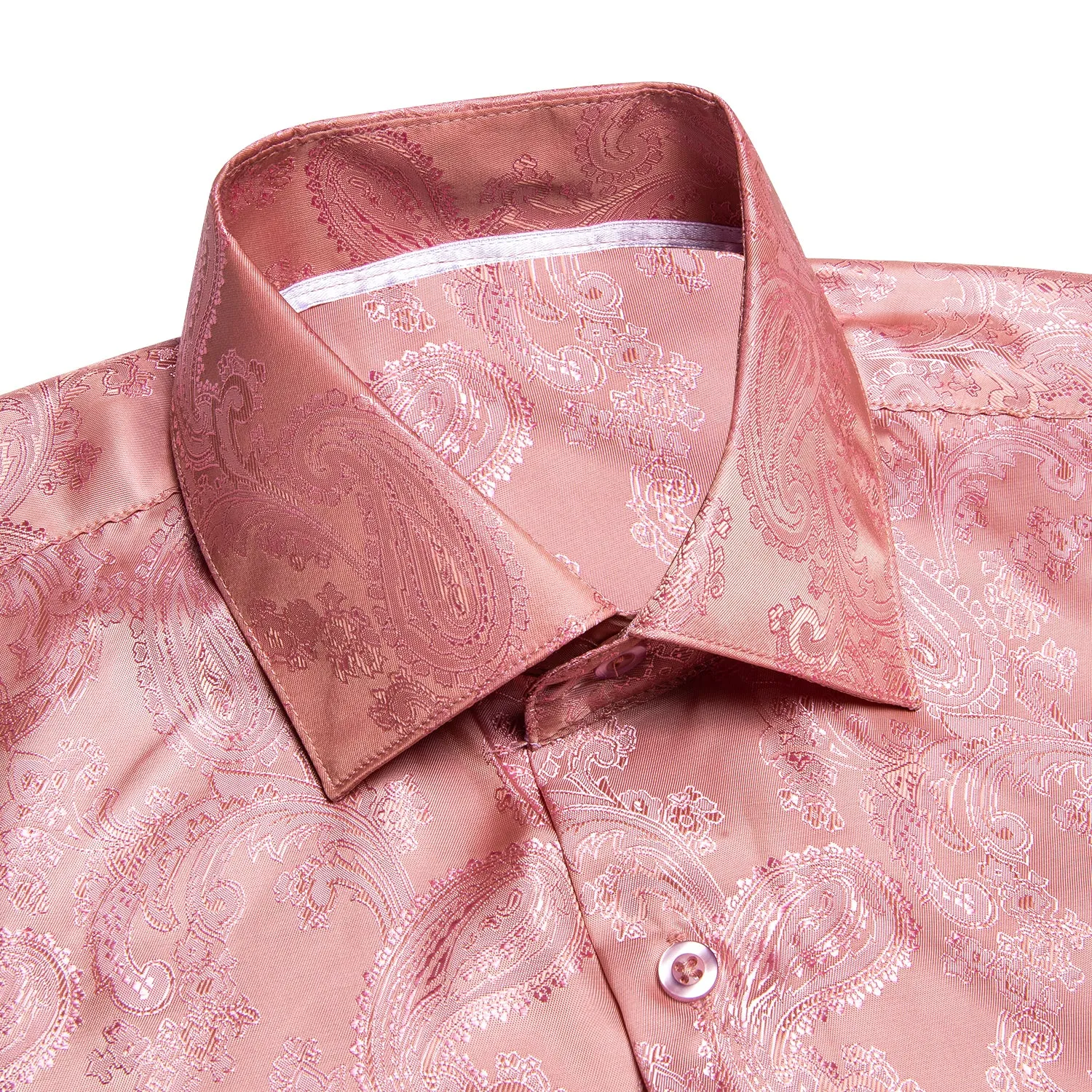 Ties2you Button Down Shirt Baby Pink Paisley Silk Men's Long Sleeve Shirt for Mens