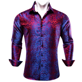 Ties2you Button Down Shirt Blue Red Paisley Silk Men's Long Sleeve Shirt