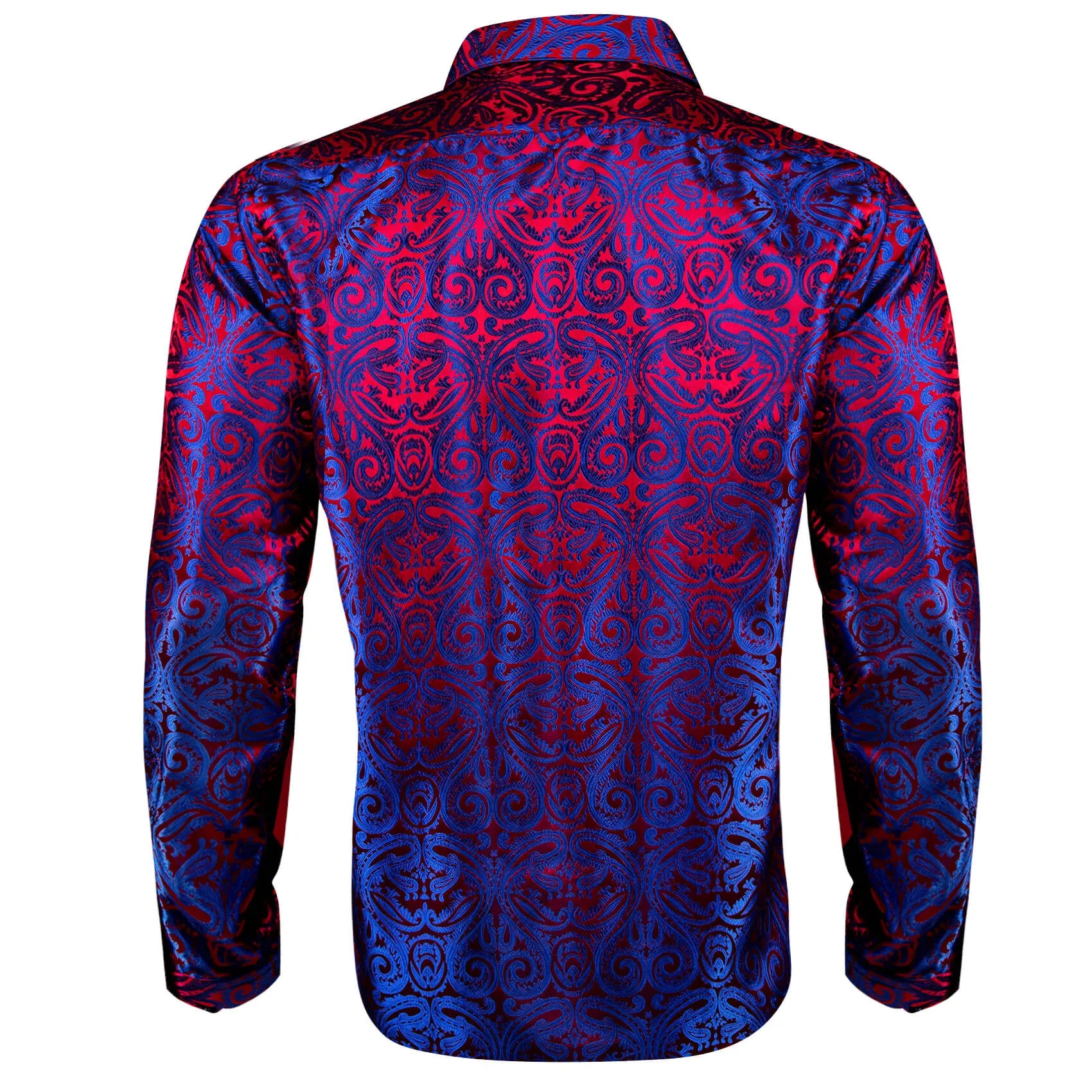 Ties2you Button Down Shirt Blue Red Paisley Silk Men's Long Sleeve Shirt