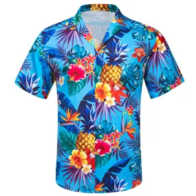 Ties2you Button Down Shirt Cerulean Shirt Red Orange Floral Men's Short Sleeve Summer Shirt