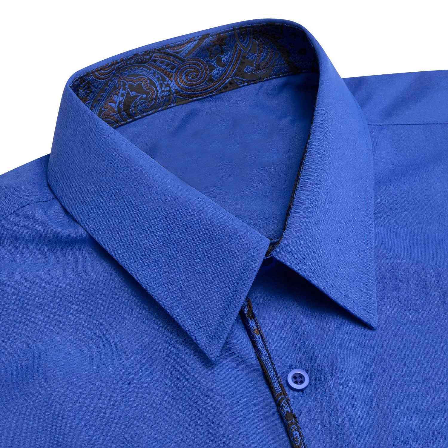 Ties2you Button Down Shirt Cobalt Blue Solid Black Splicing Mens Silk Shirt