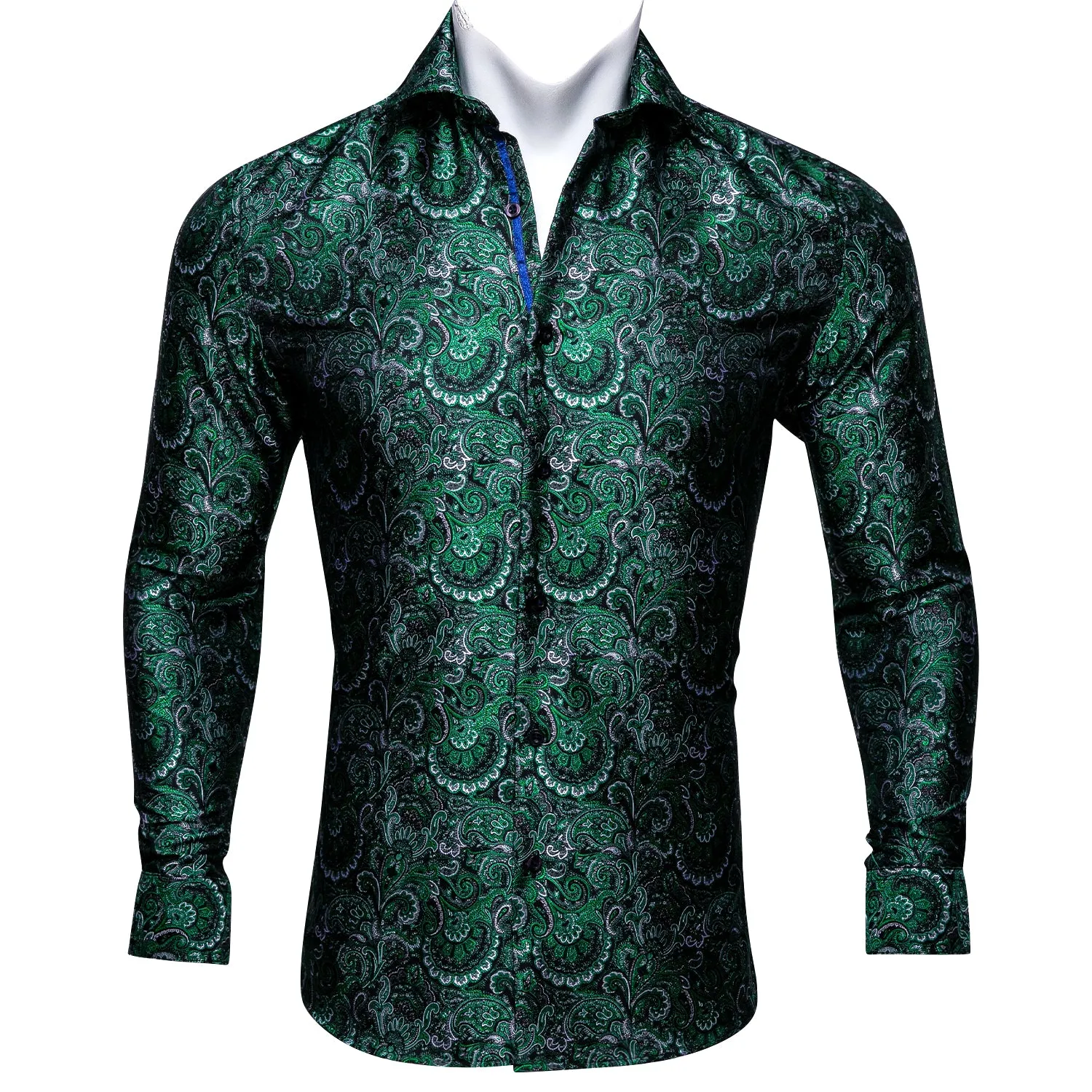 Ties2you Button Down Shirt Green Floral Silk Men's Long Sleeve Shirt