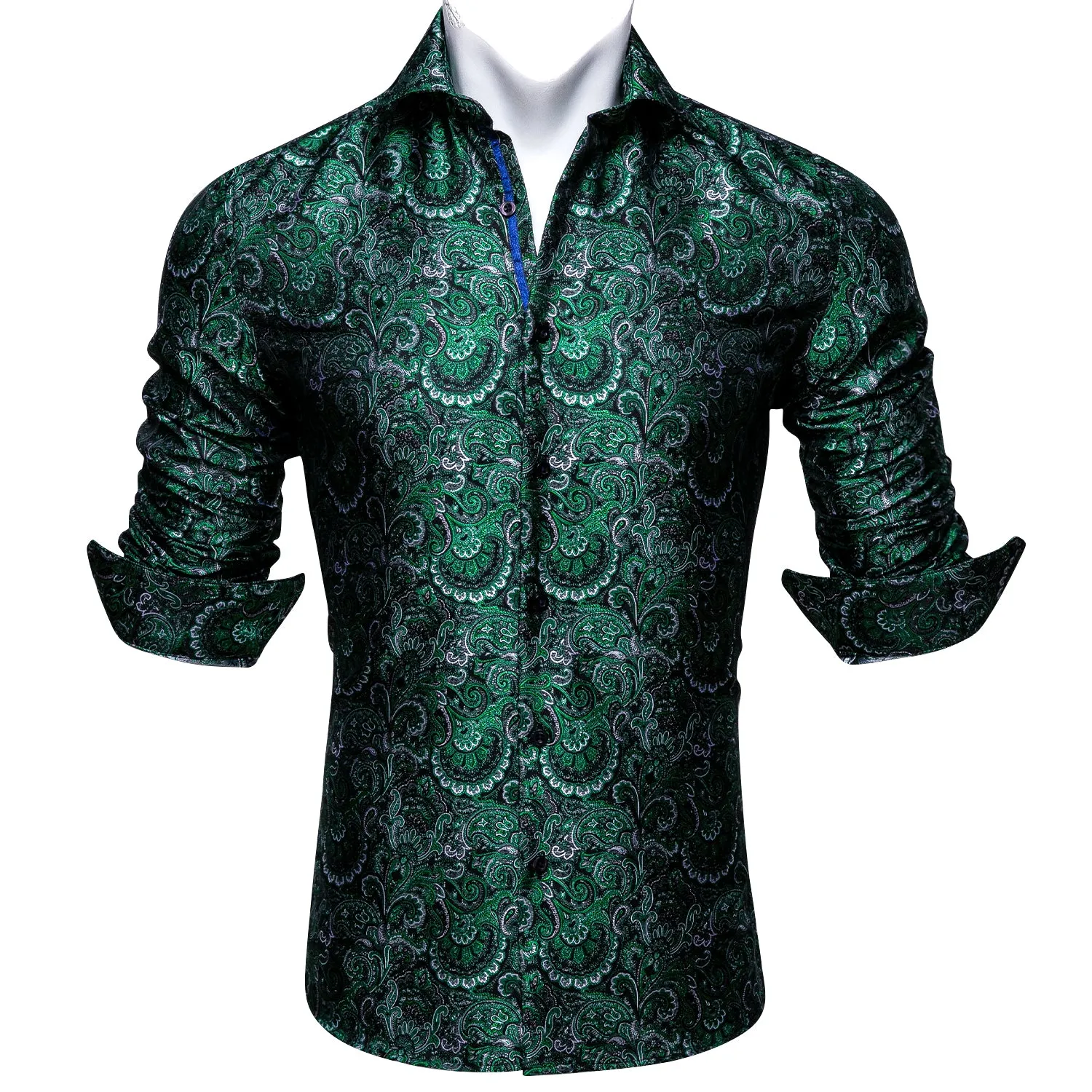 Ties2you Button Down Shirt Green Floral Silk Men's Long Sleeve Shirt