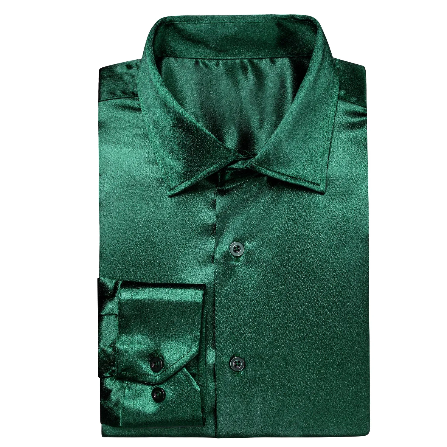 Ties2you Button Down Shirt Shiny Dark Green Solid Silk Men's Long Sleeve Shirt