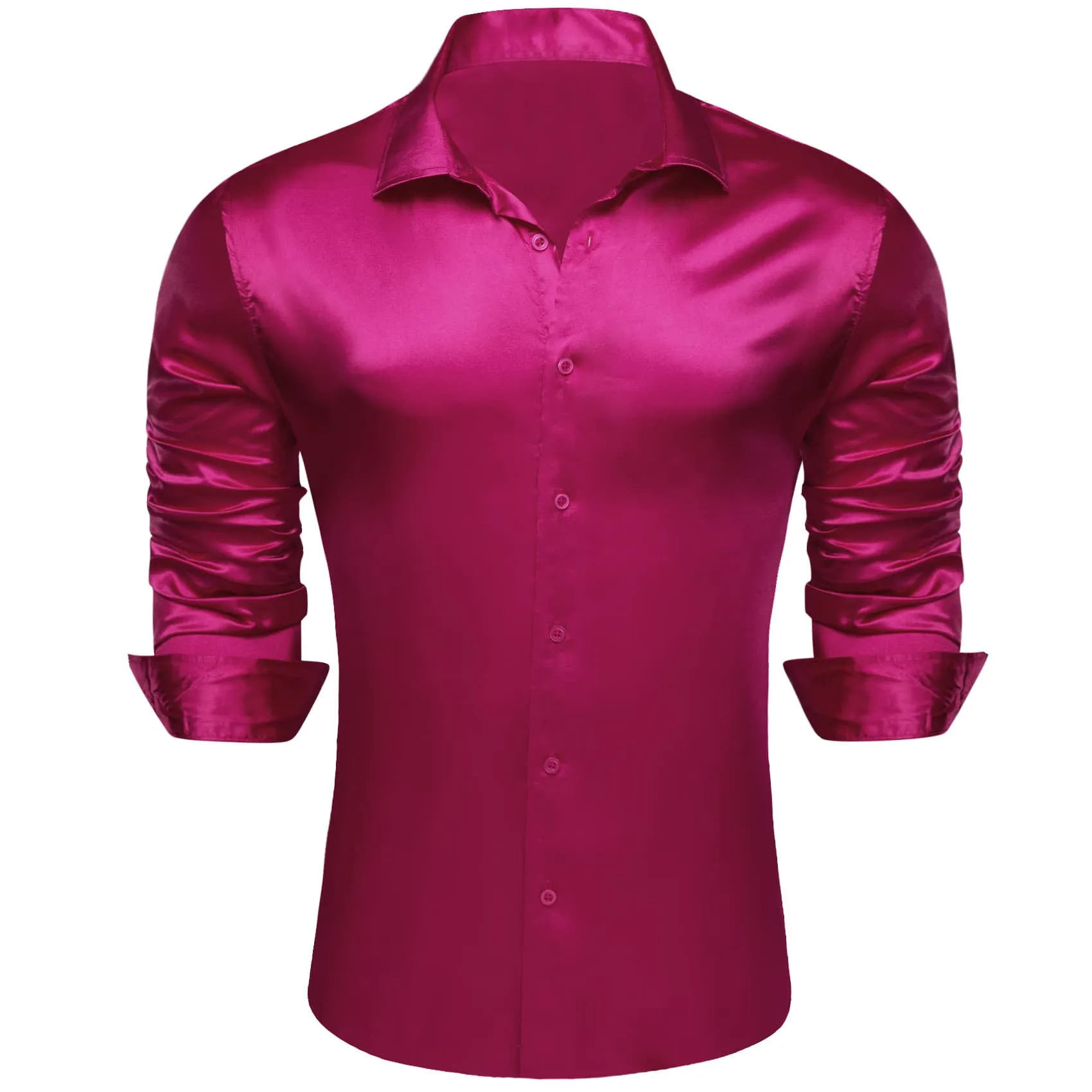 Ties2you Button Shirt Rich Maroon Pink Solid Satin Mens Long Sleeve Dress Shirt