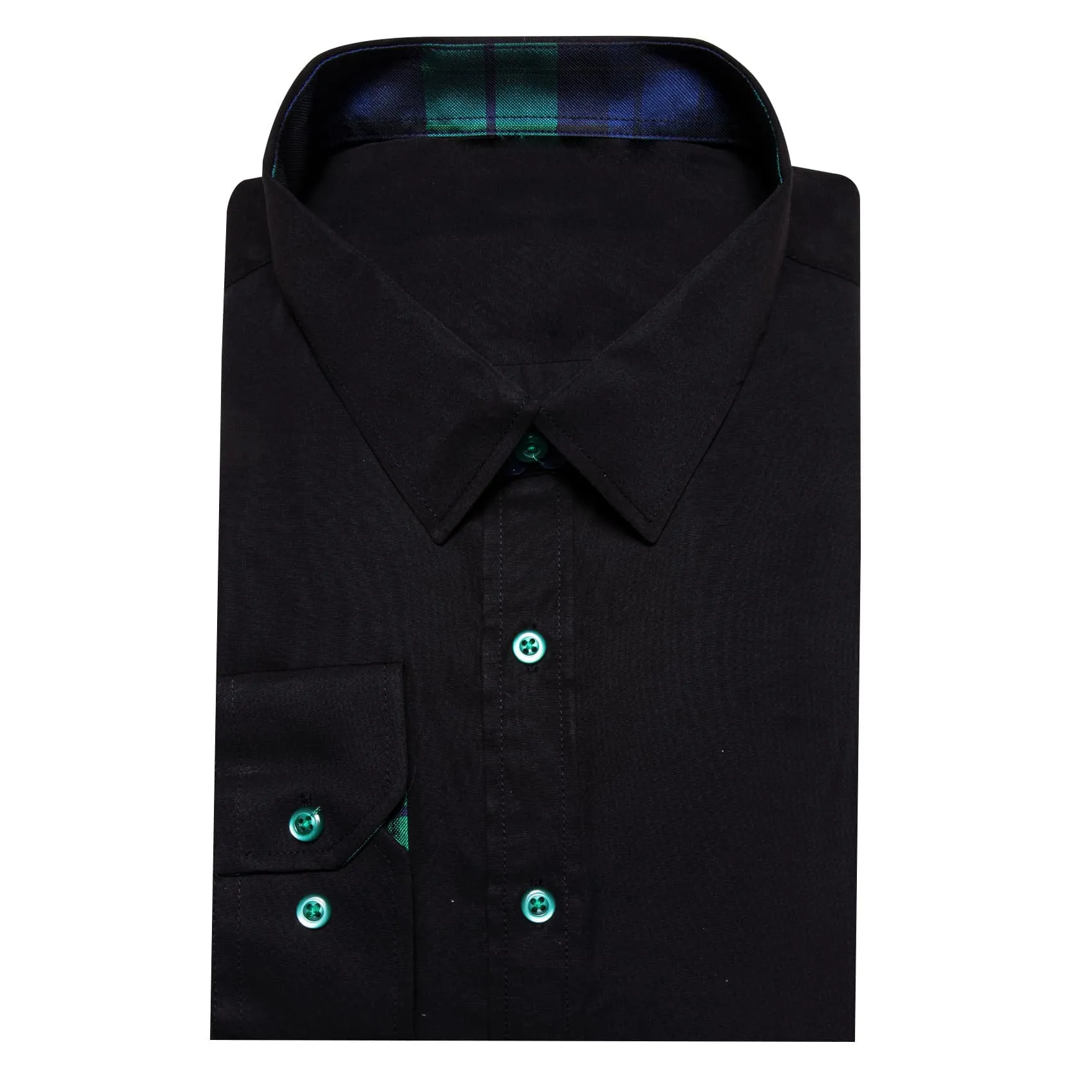 Ties2you Button Up Shirt Black Splicing Green Silk Long Sleeve Mens Dress Shirt