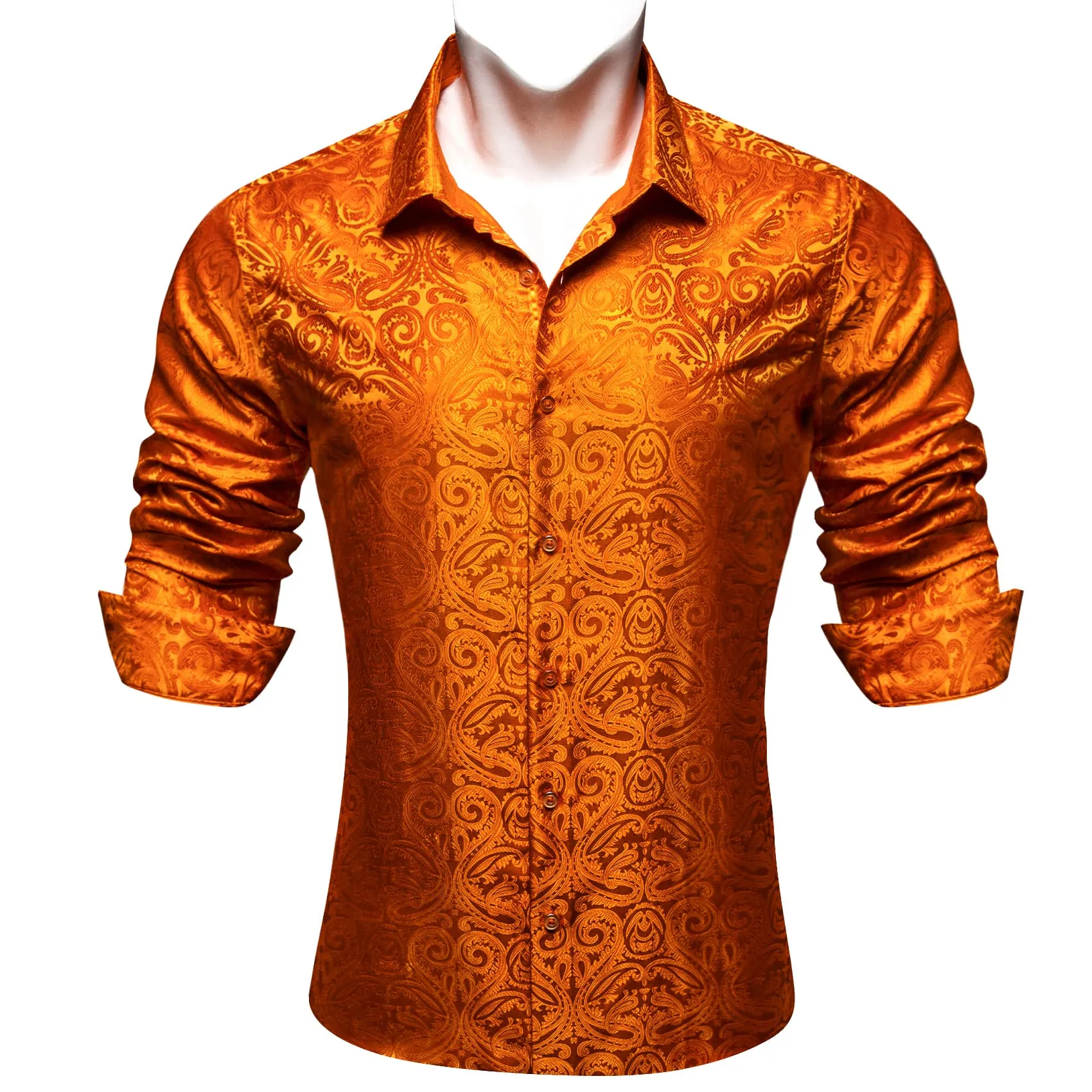 Ties2you Casual Shirt Hot Orange Floral Long Sleeve Button Up Shirts for Men