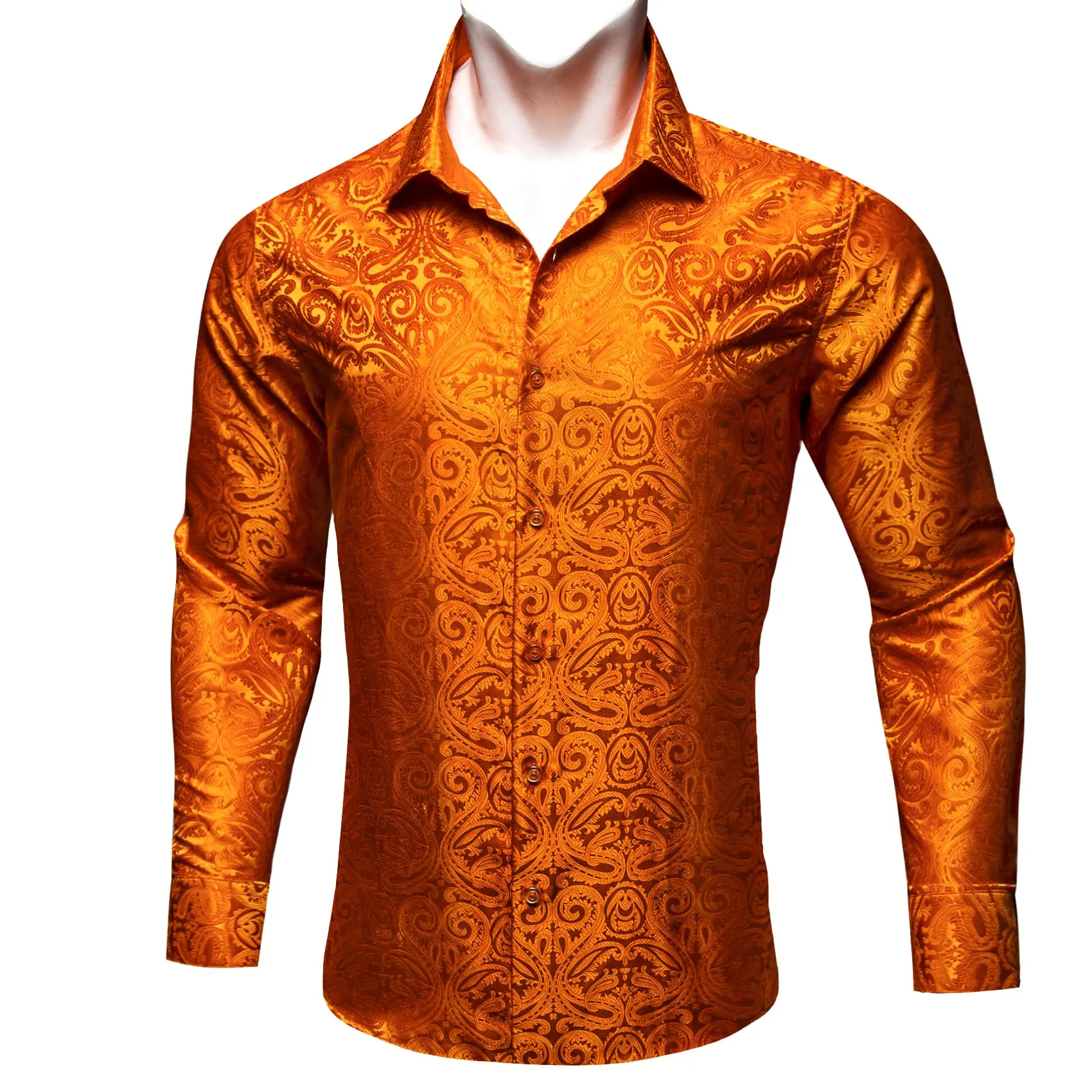 Ties2you Casual Shirt Hot Orange Floral Long Sleeve Button Up Shirts for Men