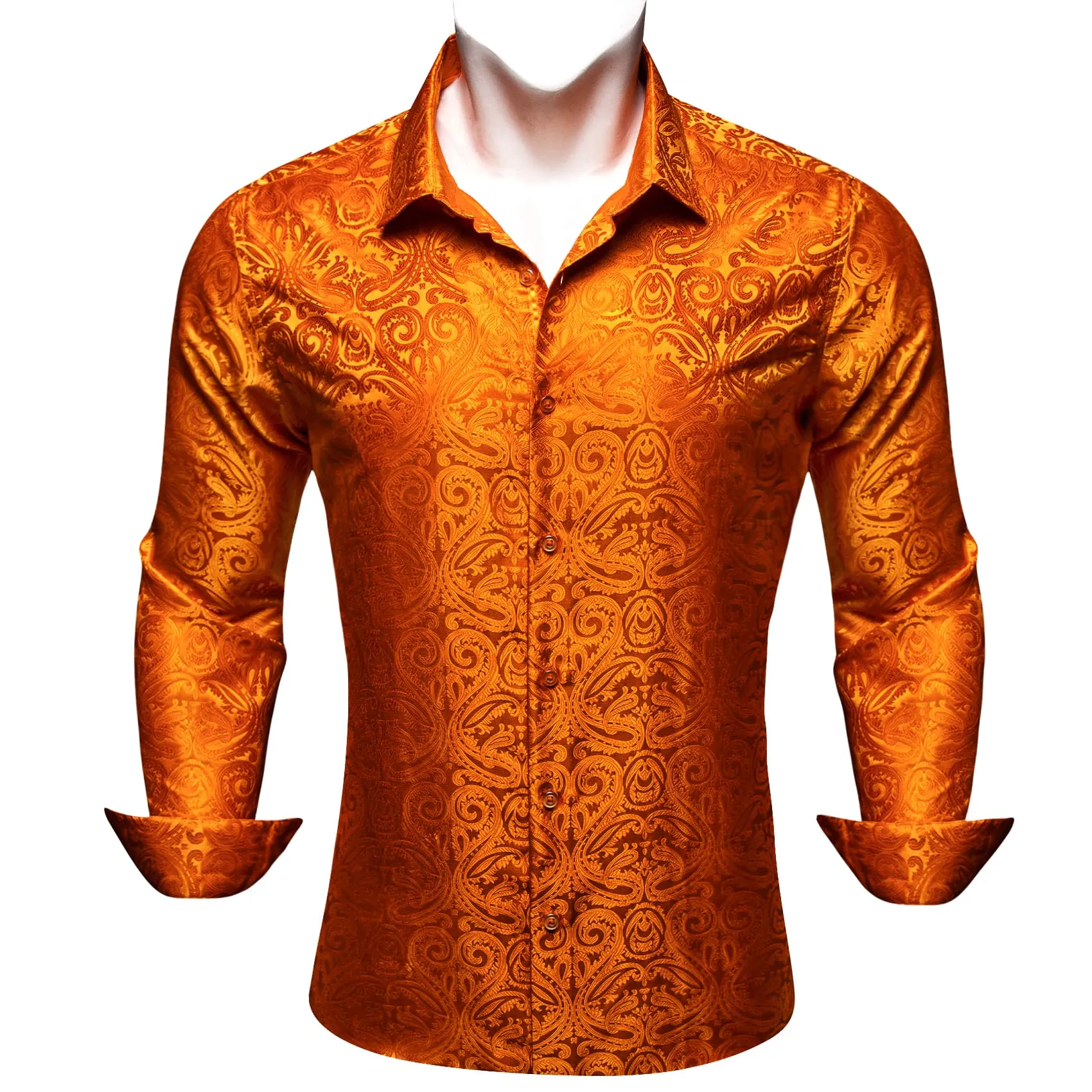 Ties2you Casual Shirt Hot Orange Floral Long Sleeve Button Up Shirts for Men