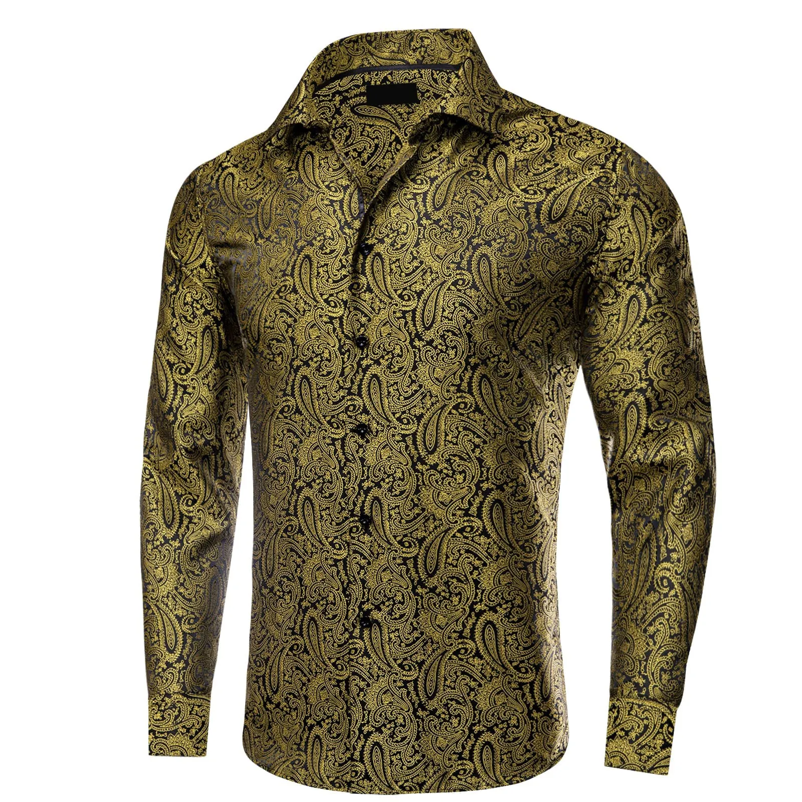 Ties2you Collared Shirt Luxury Gold Paisley Silk Long Sleeve Tuxedo Button Up Mens Shirts