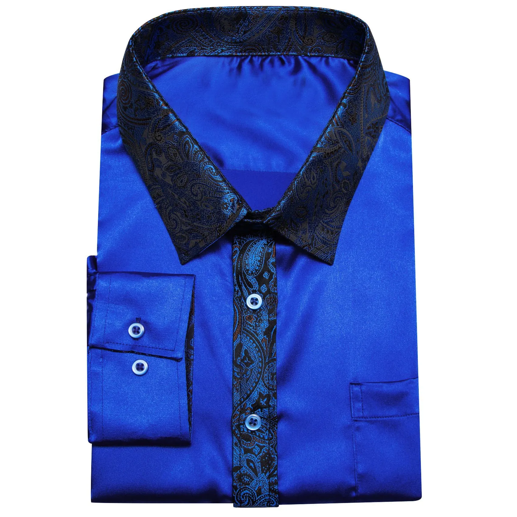 Ties2you Dress Shirt Cobalt Blue Solid Splicing Paisley Button Down Long Sleeve Shirts for Men