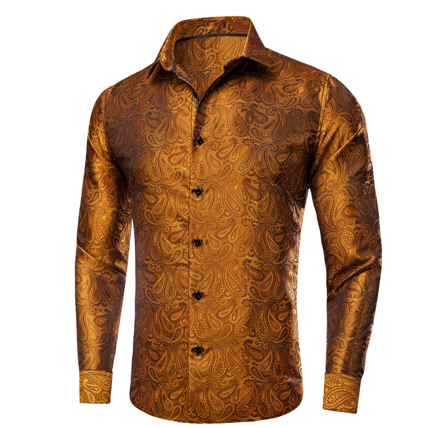 Ties2you Men's Shirt Bronze Brown Paisley Silk Button Down Shirt