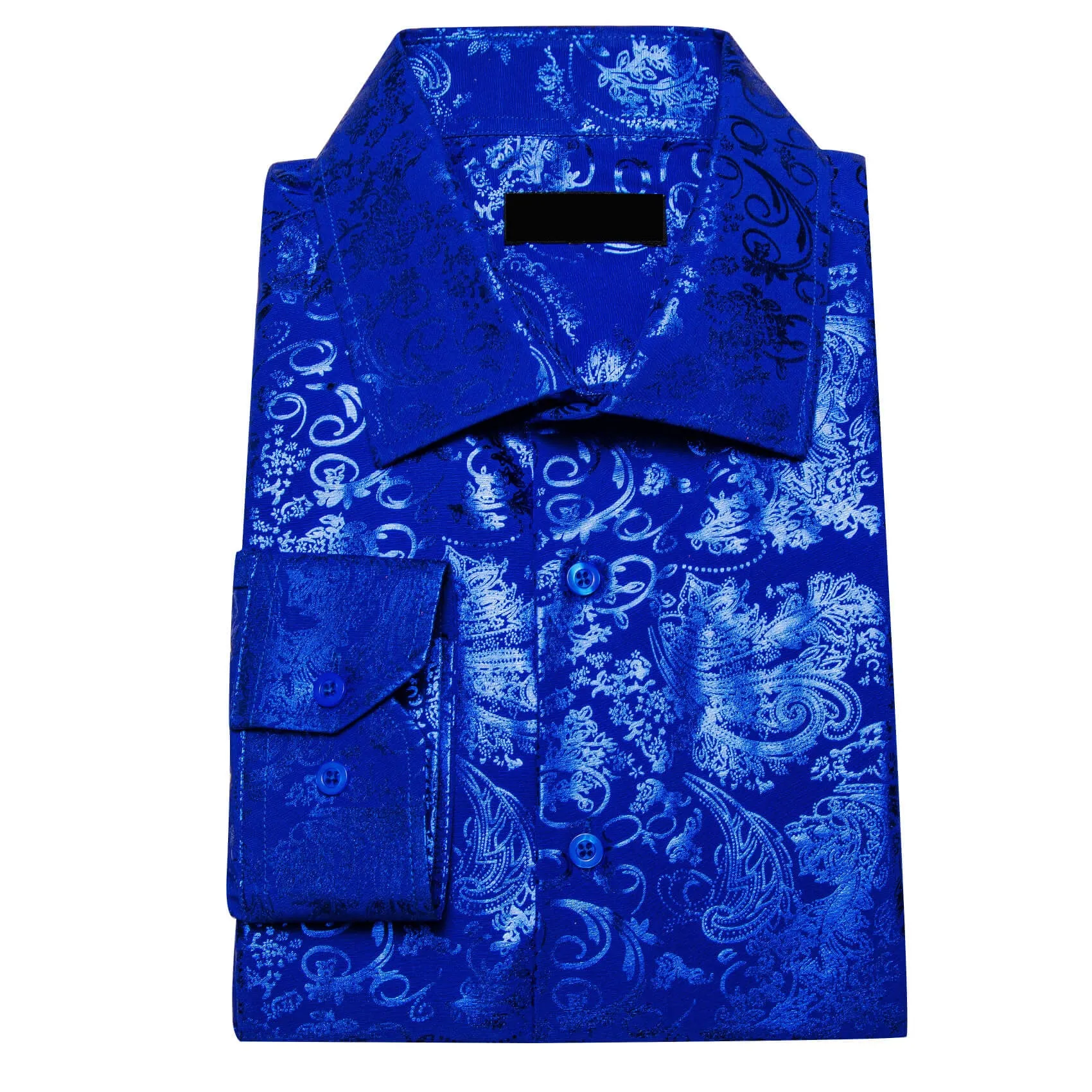 Ties2you Men's Shirt Cobalt Blue Bronzing Floral Button Down Silk Long Sleeve Shirt