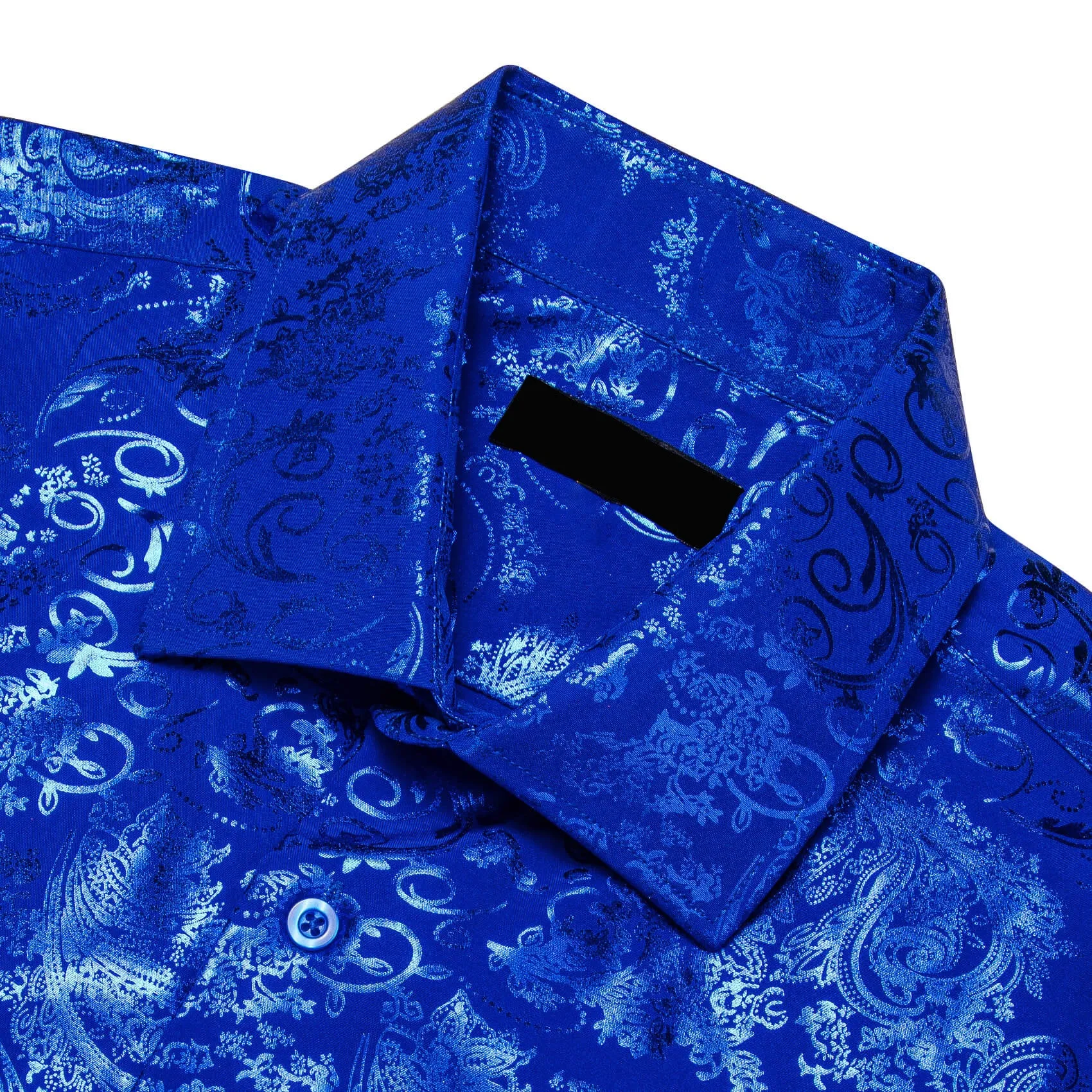 Ties2you Men's Shirt Cobalt Blue Bronzing Floral Button Down Silk Long Sleeve Shirt