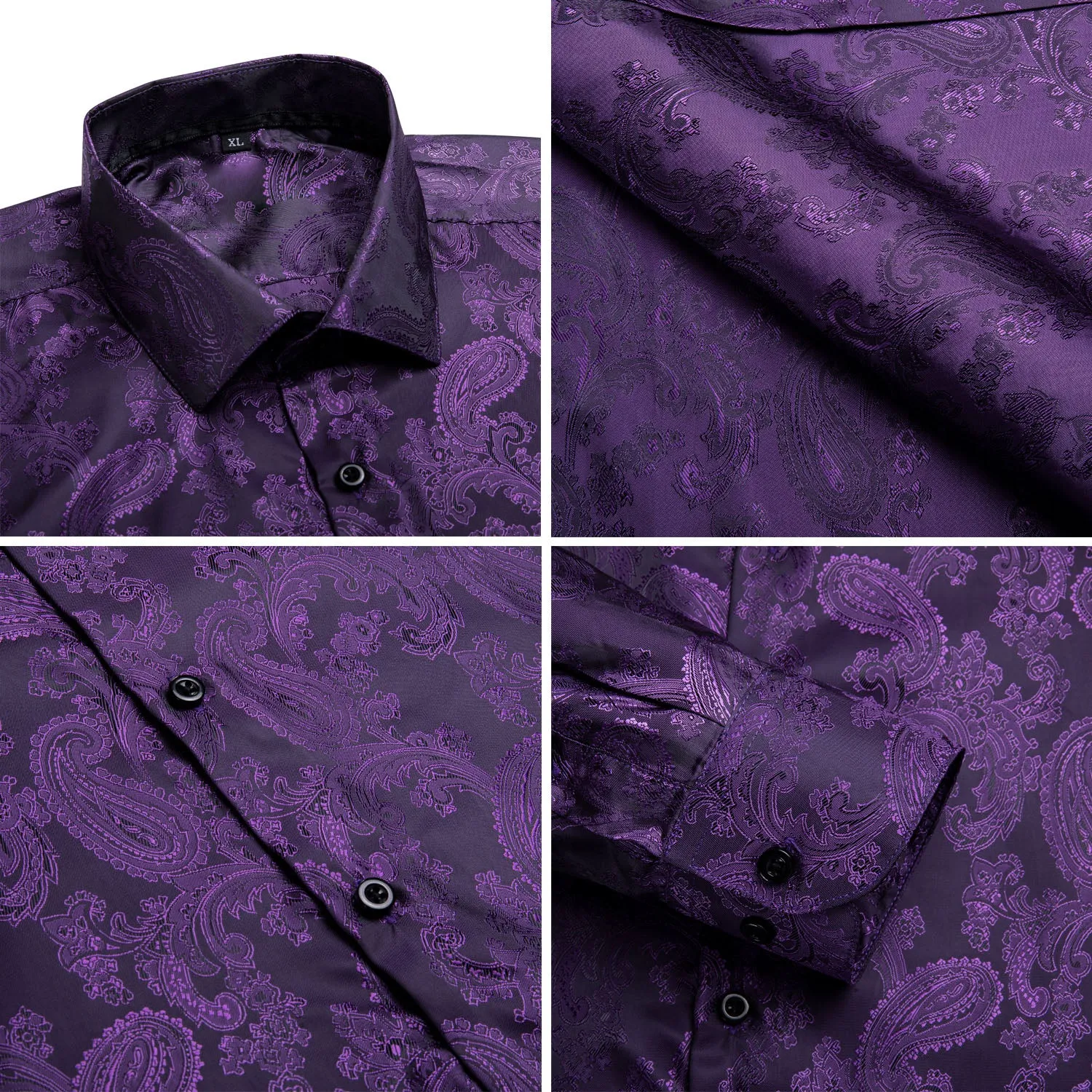 Ties2you Men's Shirt Dark Purple Paisley Silk Long Sleeve Shirt