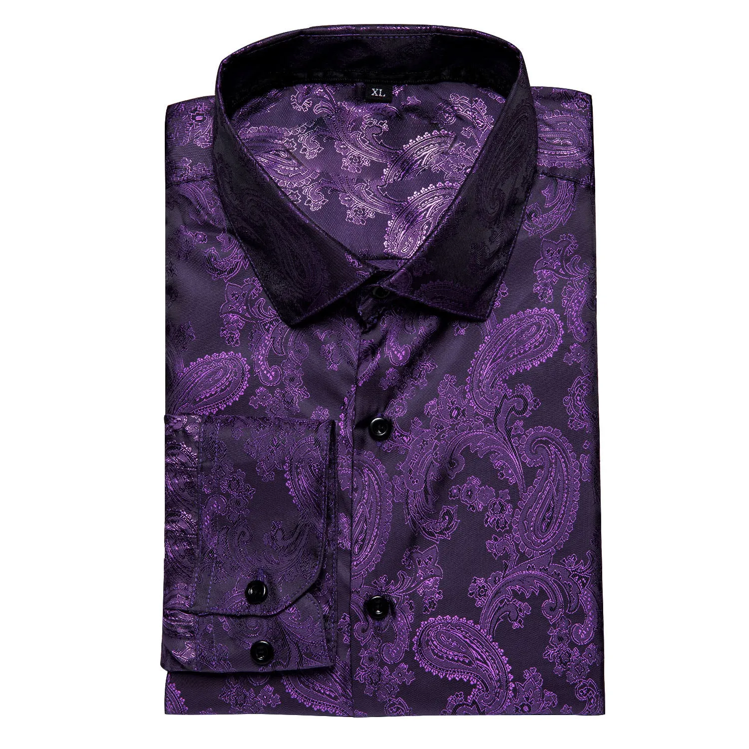 Ties2you Men's Shirt Dark Purple Paisley Silk Long Sleeve Shirt