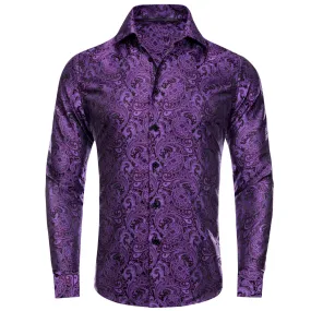 Ties2you Men's Shirt Dark Violet Purple Floral Button Down Long Sleeve Dress Shirt