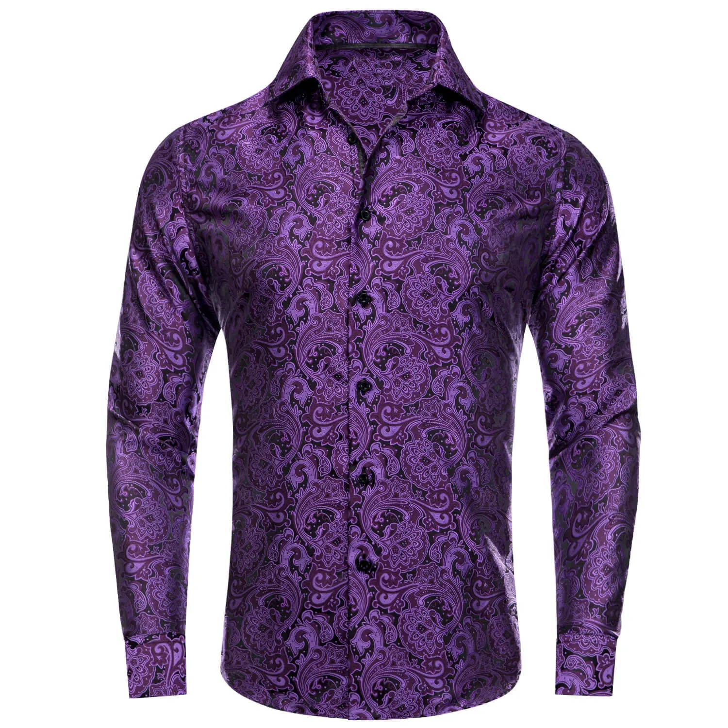 Ties2you Men's Shirt Dark Violet Purple Floral Button Down Long Sleeve Dress Shirt