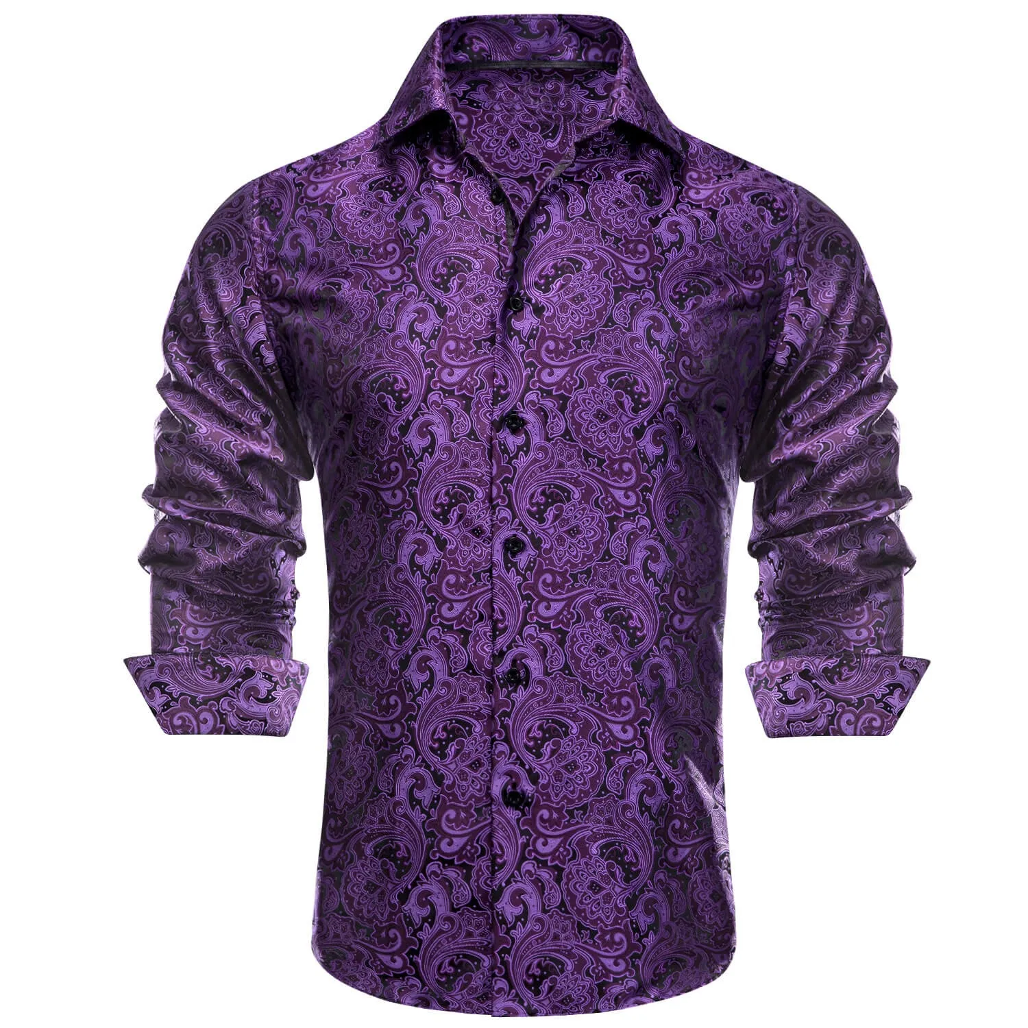 Ties2you Men's Shirt Dark Violet Purple Floral Button Down Long Sleeve Dress Shirt