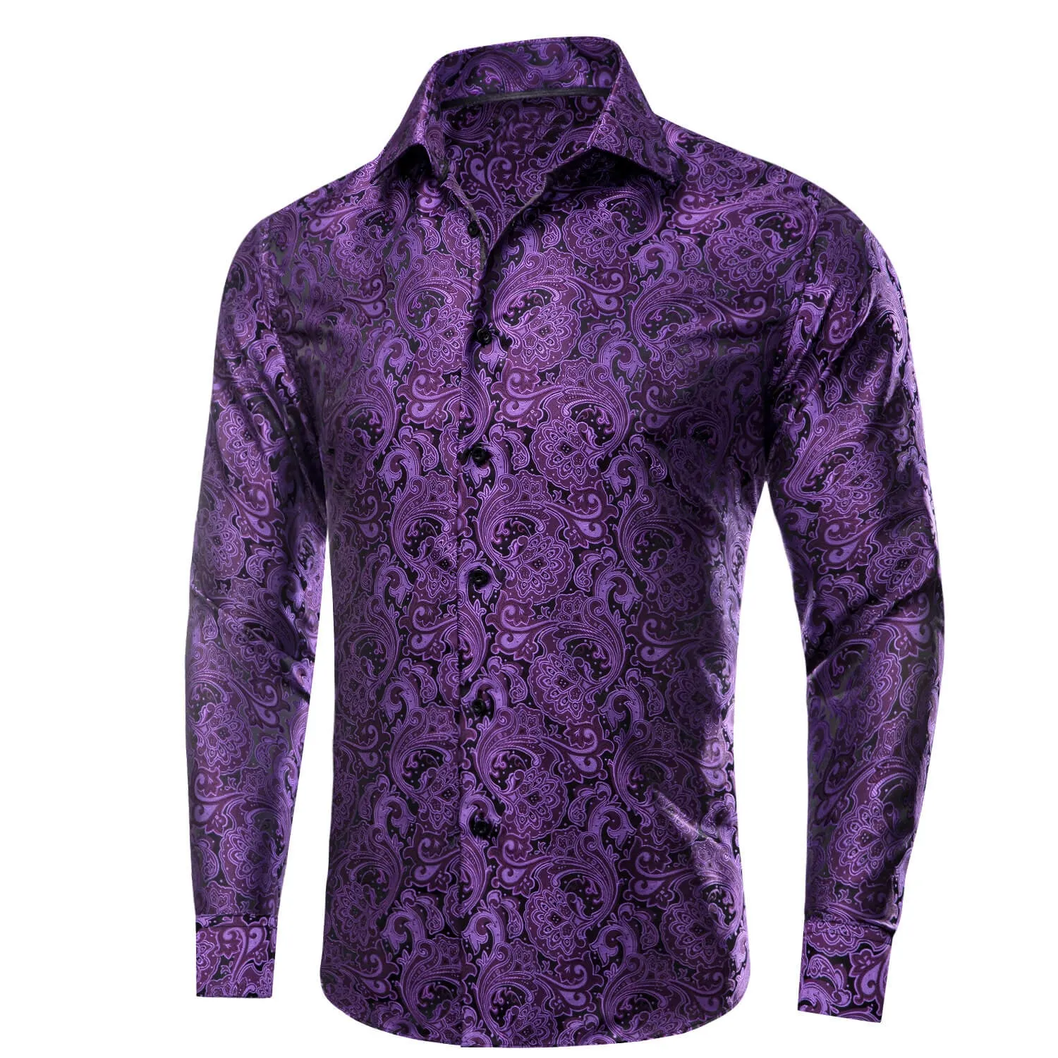 Ties2you Men's Shirt Dark Violet Purple Floral Button Down Long Sleeve Dress Shirt