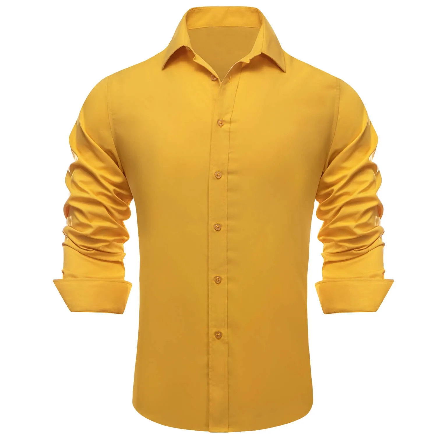 Ties2you Men's Shirt Latte Yellow Solid Silk Long Sleeve Shirt