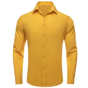 Ties2you Men's Shirt Latte Yellow Solid Silk Long Sleeve Shirt