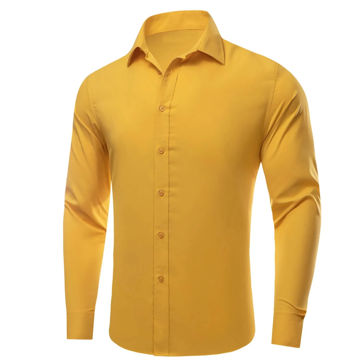 Ties2you Men's Shirt Latte Yellow Solid Silk Long Sleeve Shirt