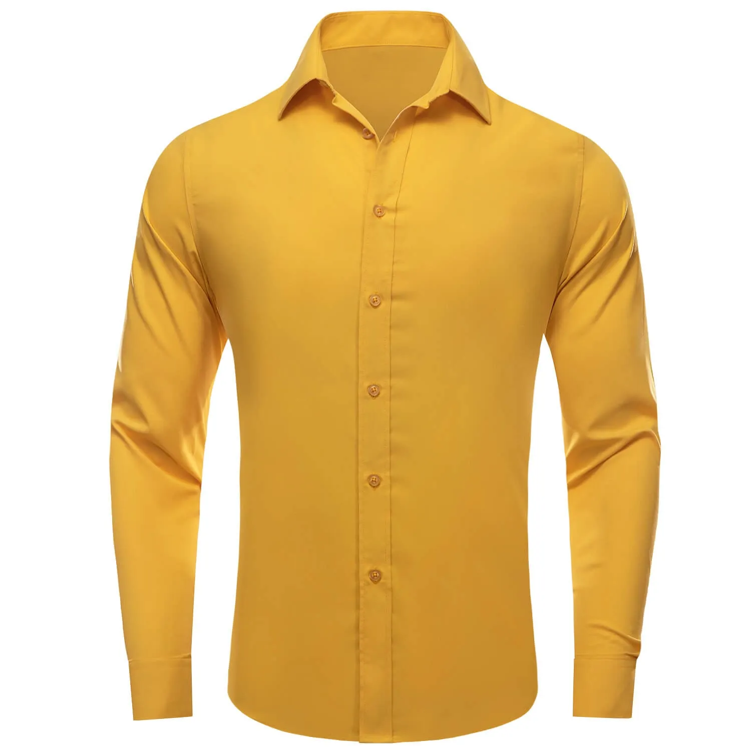 Ties2you Men's Shirt Latte Yellow Solid Silk Long Sleeve Shirt