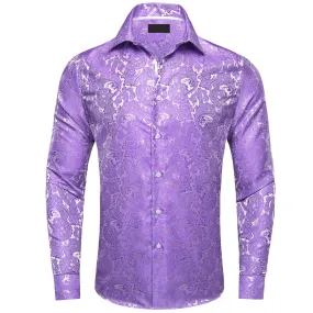 Ties2you Mens Shirt Medium Purple Floral Silk Button Down Dress Shirt