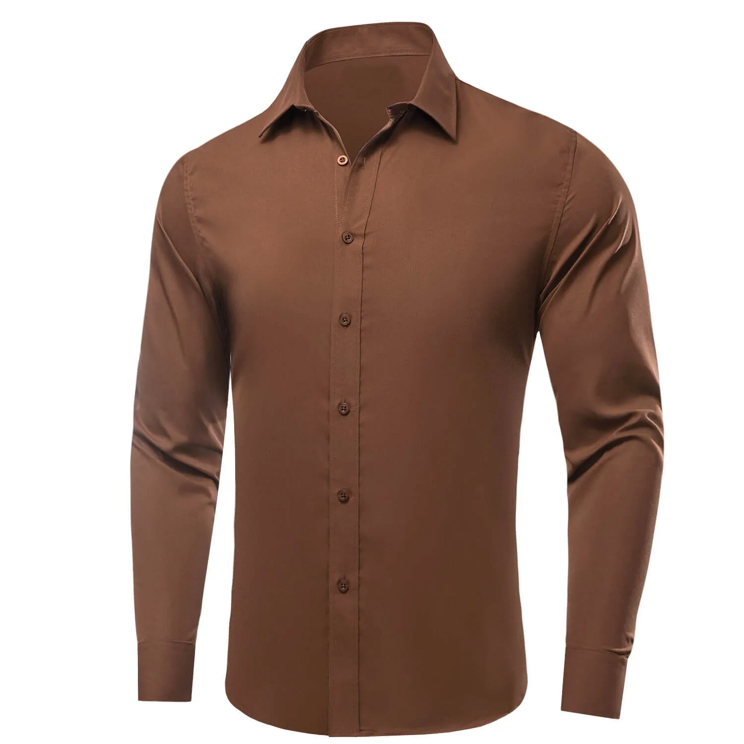 Ties2you Men's Shirt Saddle Brown Solid Silk Long Sleeve Shirt