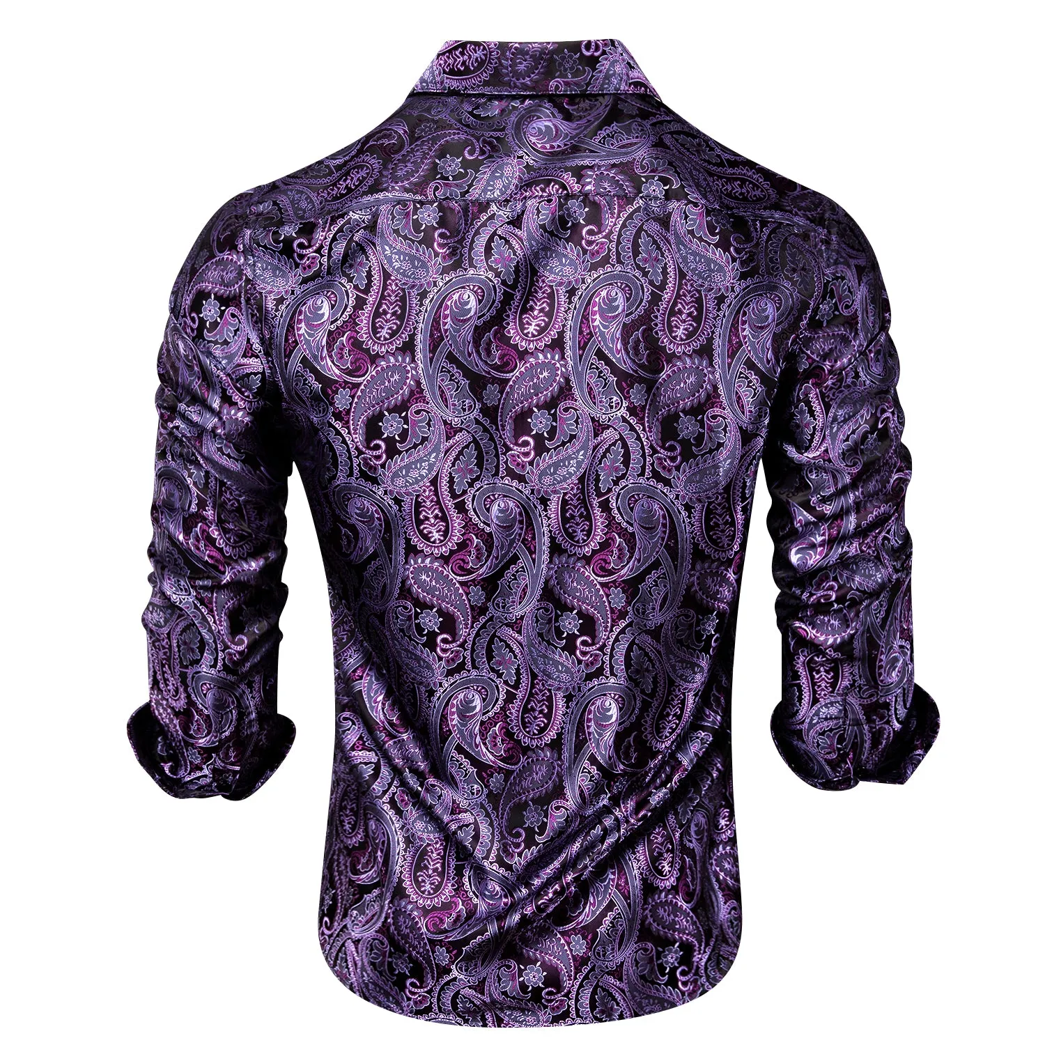 Ties2you Purple Shirt Paisley Pattern Silk Men's Long Sleeve Shirt