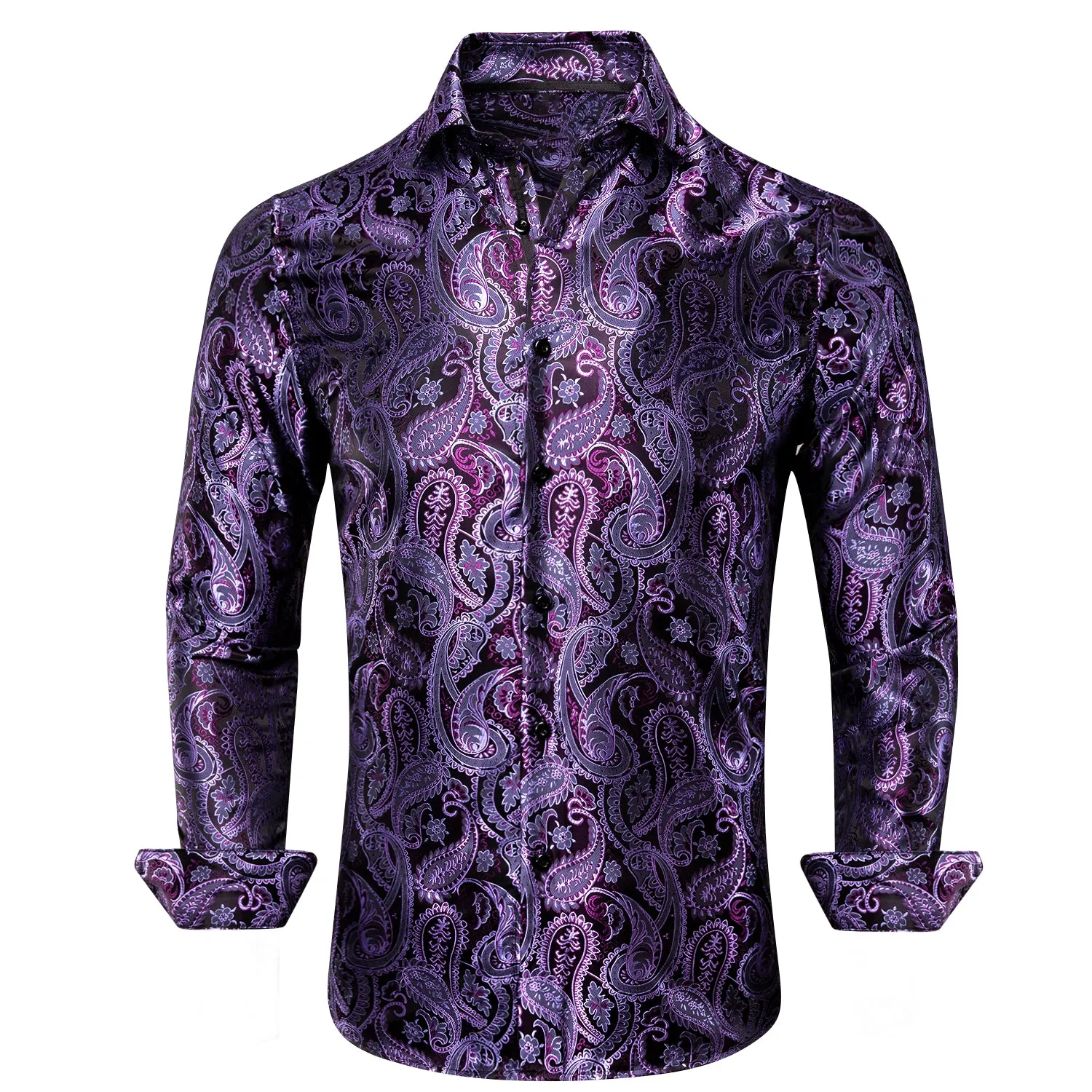 Ties2you Purple Shirt Paisley Pattern Silk Men's Long Sleeve Shirt