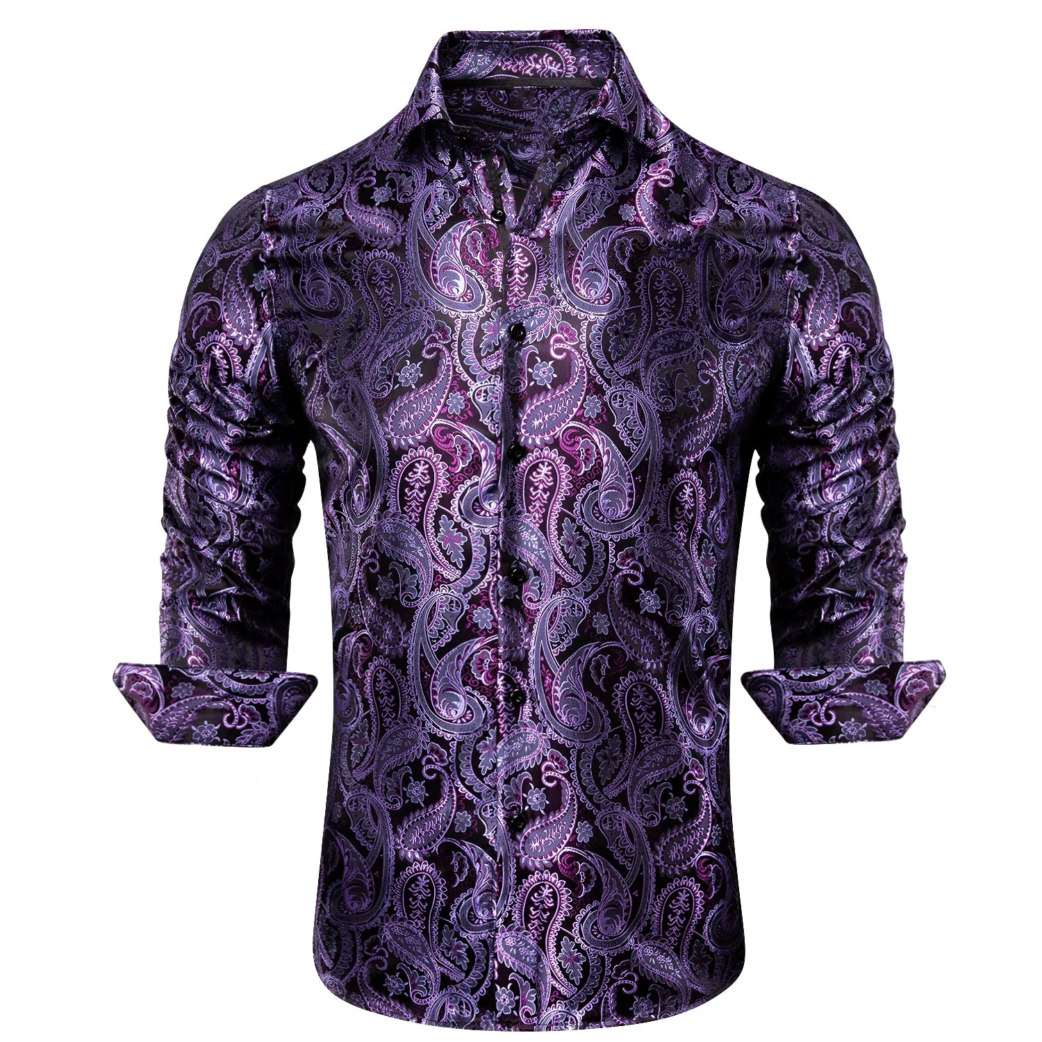 Ties2you Purple Shirt Paisley Pattern Silk Men's Long Sleeve Shirt