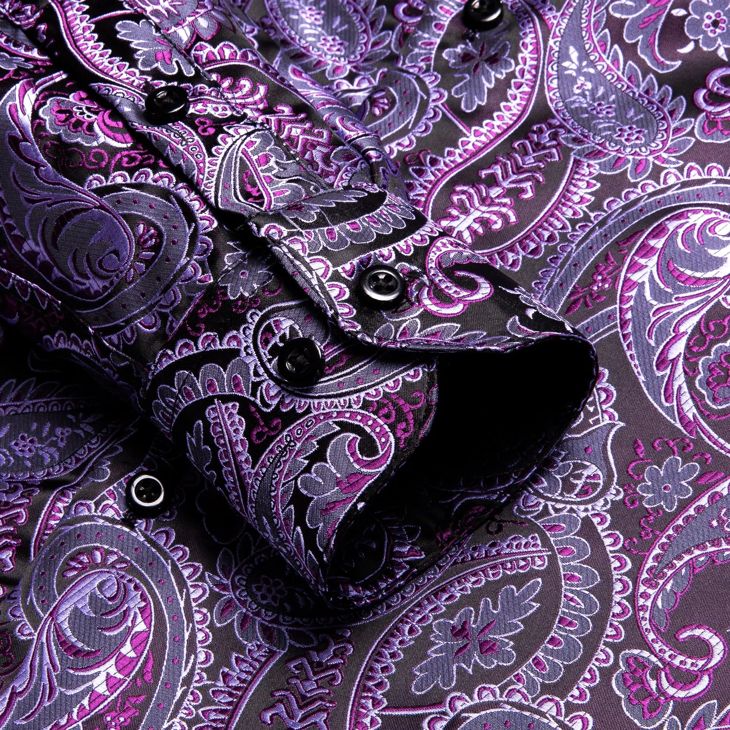 Ties2you Purple Shirt Paisley Pattern Silk Men's Long Sleeve Shirt