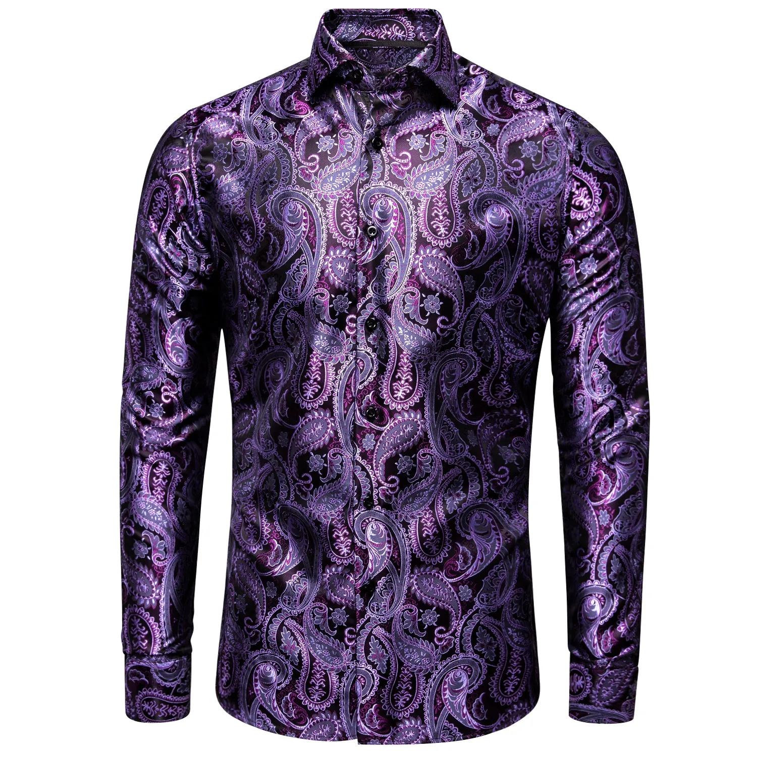 Ties2you Purple Shirt Paisley Pattern Silk Men's Long Sleeve Shirt