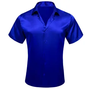 Ties2you Short Sleeve Shirt Cobalt Blue Solid Men's Silk Dress Shirt