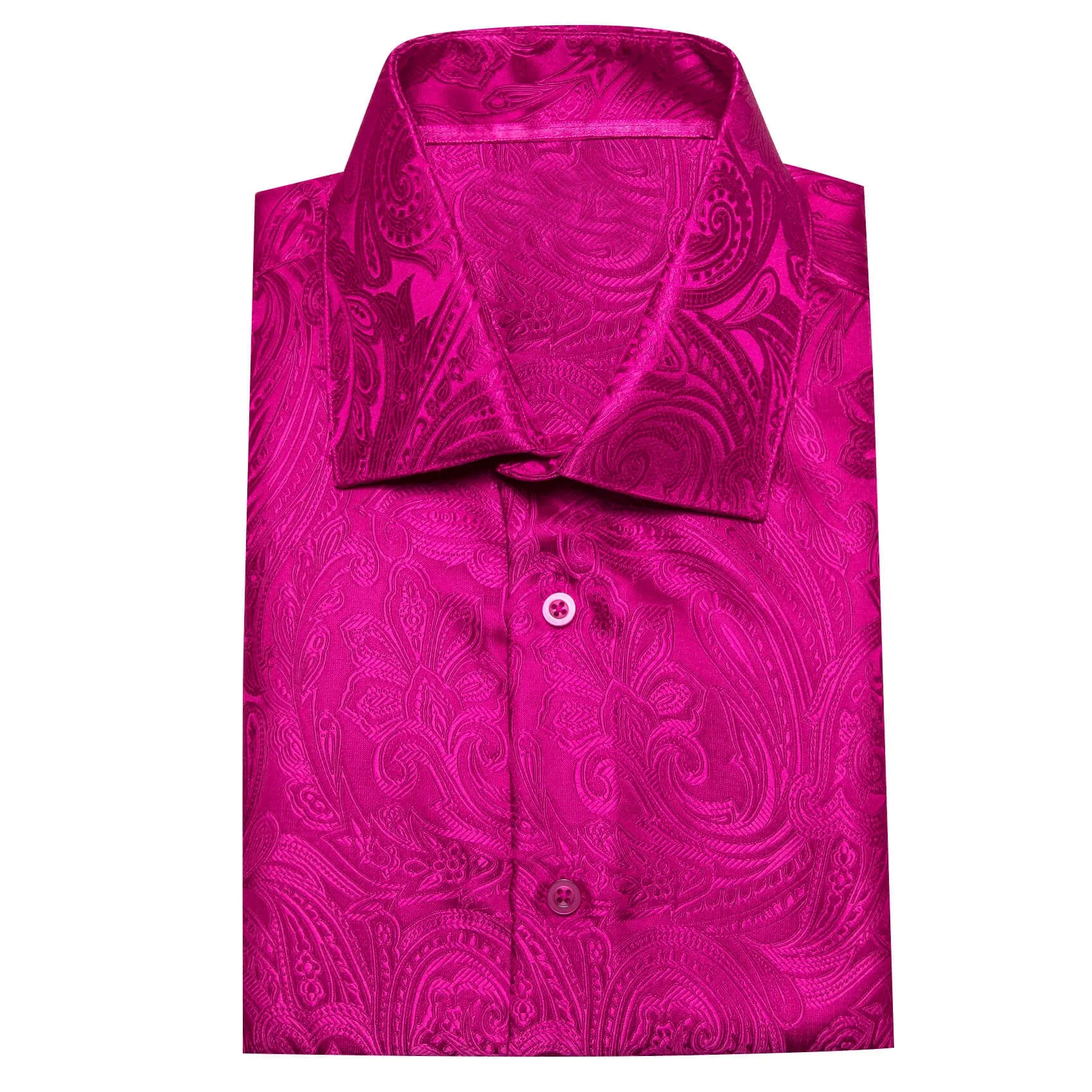 Ties2you Short Sleeve Shirt Hot Pink Jacquard Floral Men's Silk Shirt