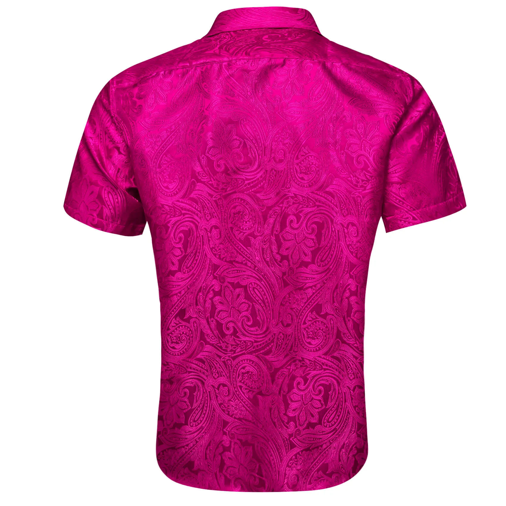 Ties2you Short Sleeve Shirt Hot Pink Jacquard Floral Men's Silk Shirt