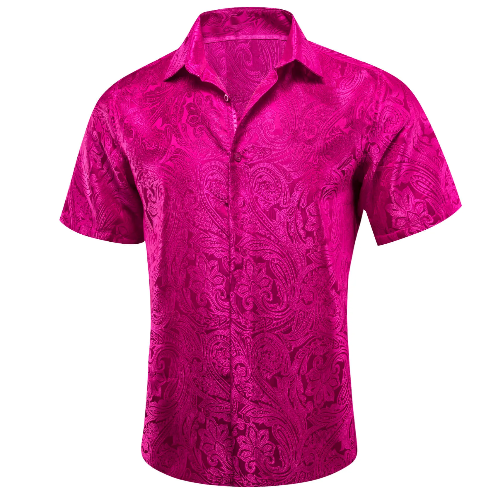 Ties2you Short Sleeve Shirt Hot Pink Jacquard Floral Men's Silk Shirt