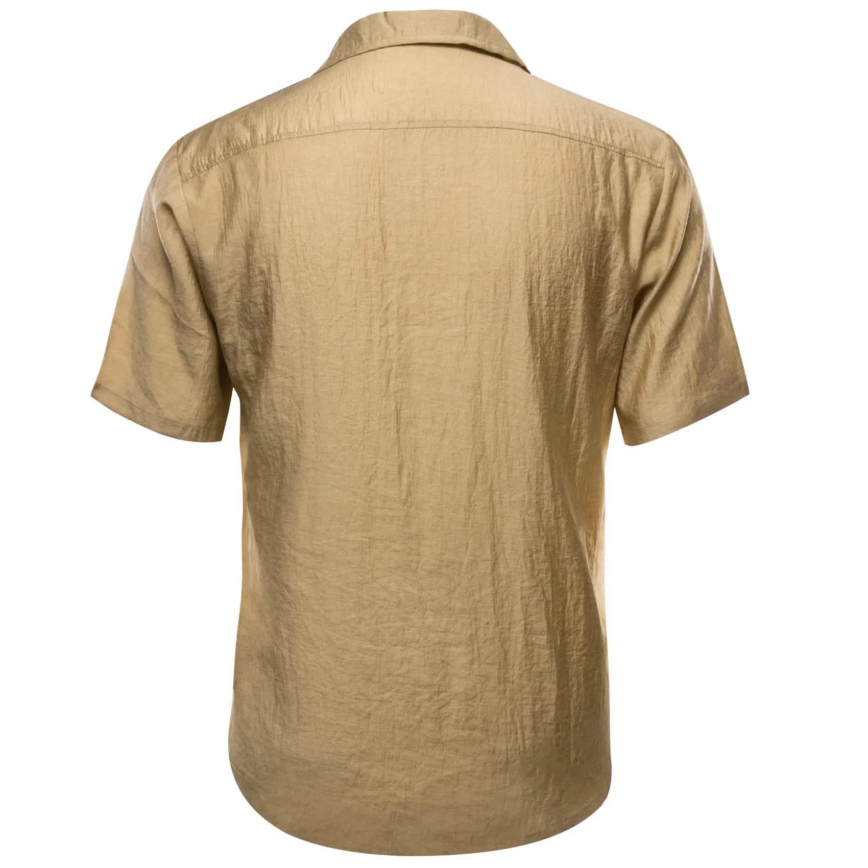 Ties2you Short Sleeve Shirt Khaki Solid Men's Silk Notched Collar Button Down Shirt