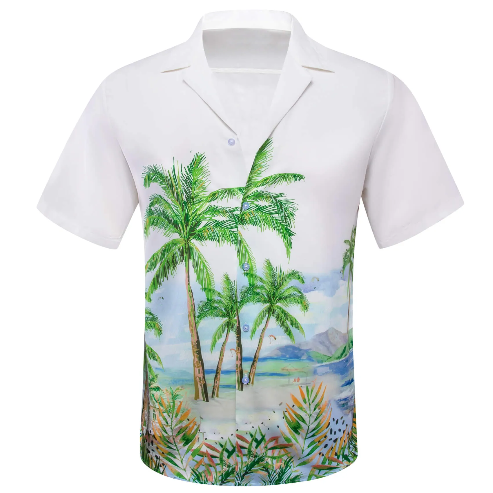 Ties2you Short Sleeves Shirt White Green Coconut Tree Novelty Men's Summer Beach Shirt