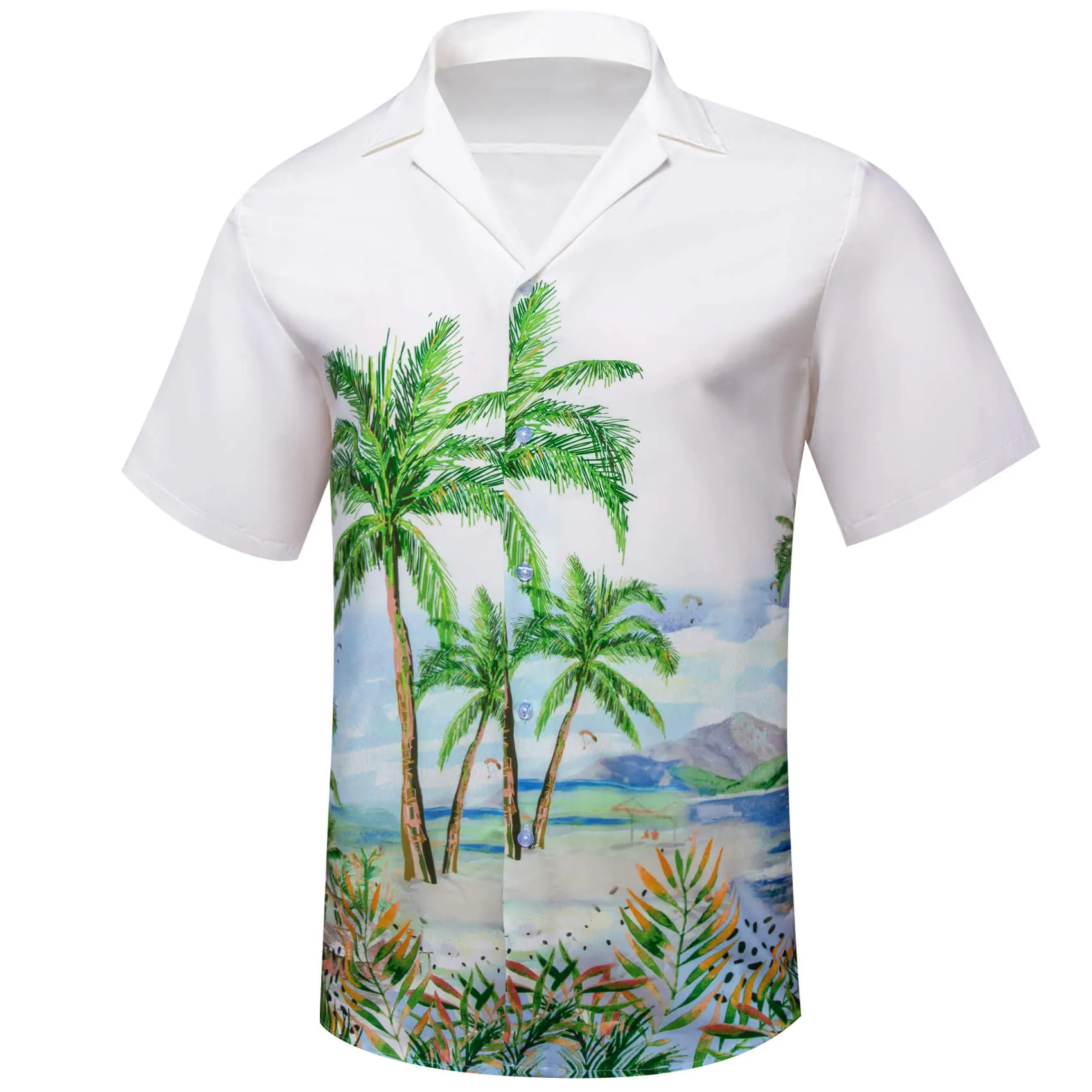 Ties2you Short Sleeves Shirt White Green Coconut Tree Novelty Men's Summer Beach Shirt