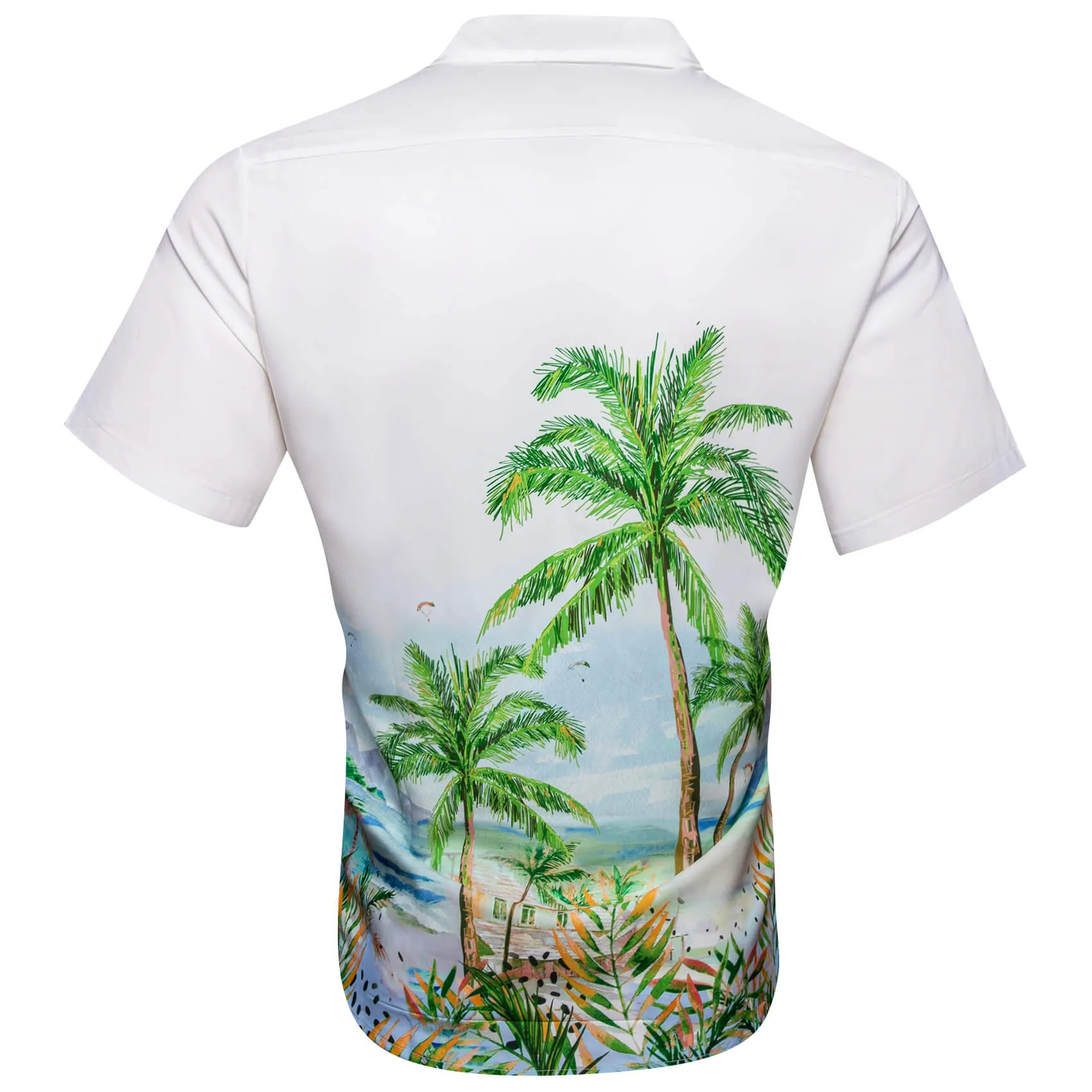 Ties2you Short Sleeves Shirt White Green Coconut Tree Novelty Men's Summer Beach Shirt