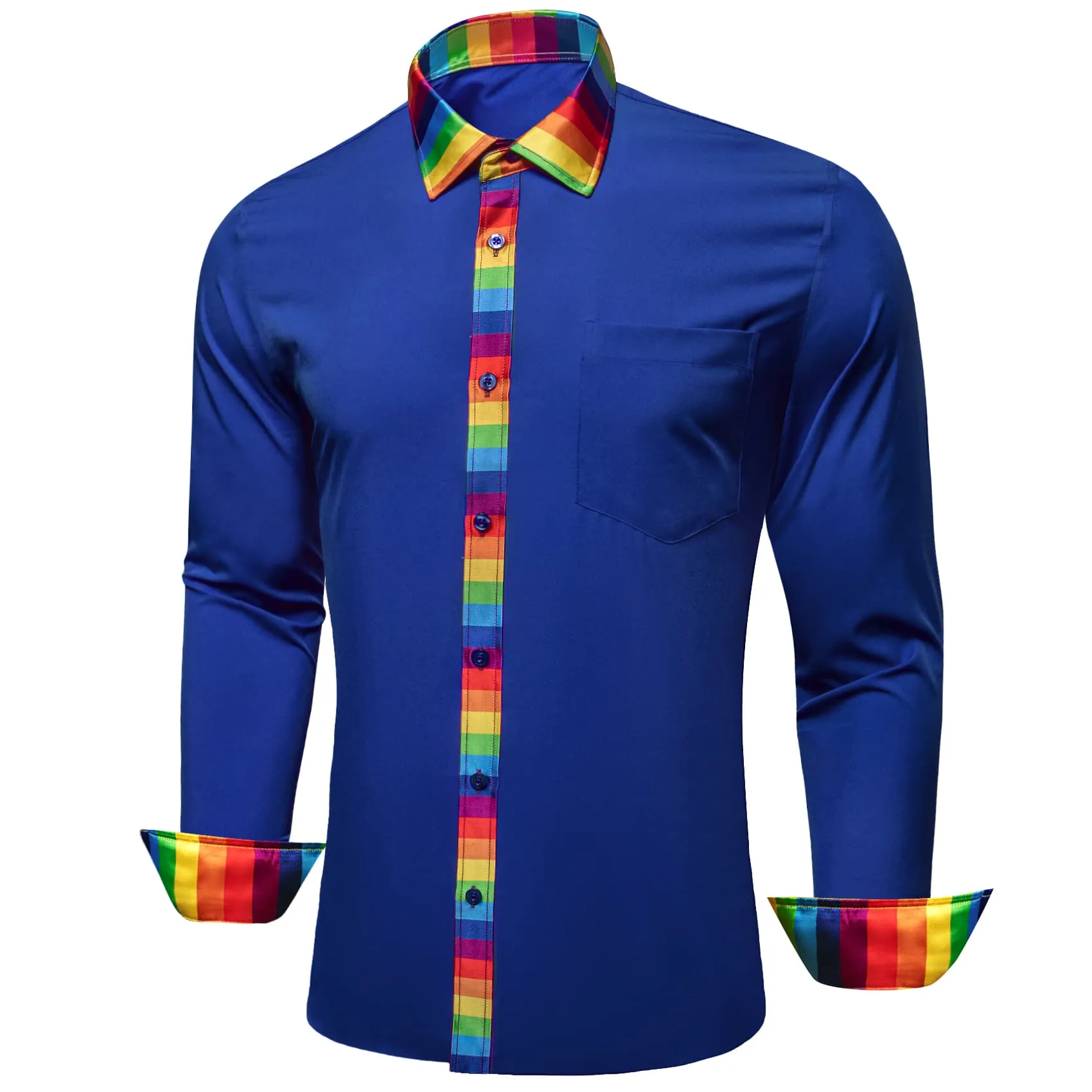 Ties2you Work Shirt Saint Patrick Blue Colorful Splicing Long Sleeve Silk Mens Button Up Shirt