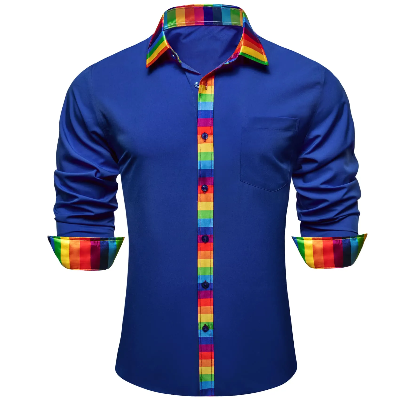 Ties2you Work Shirt Saint Patrick Blue Colorful Splicing Long Sleeve Silk Mens Button Up Shirt